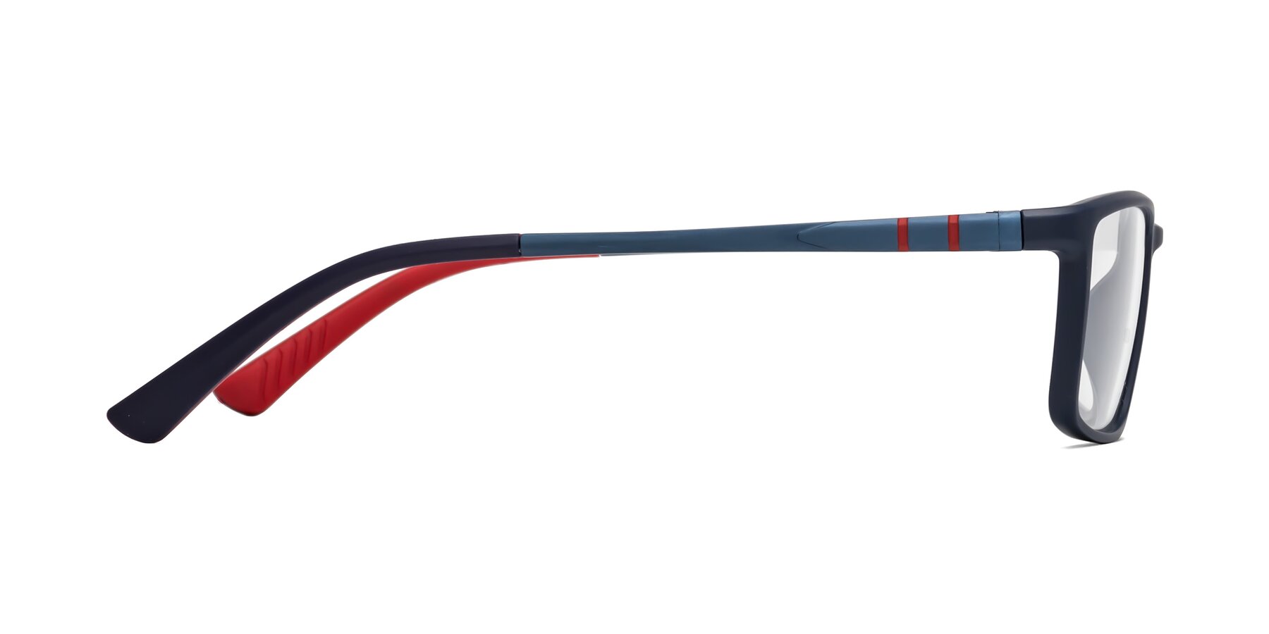 Side of Kordii in Matte Blue-Red with Clear Blue Light Blocking Lenses