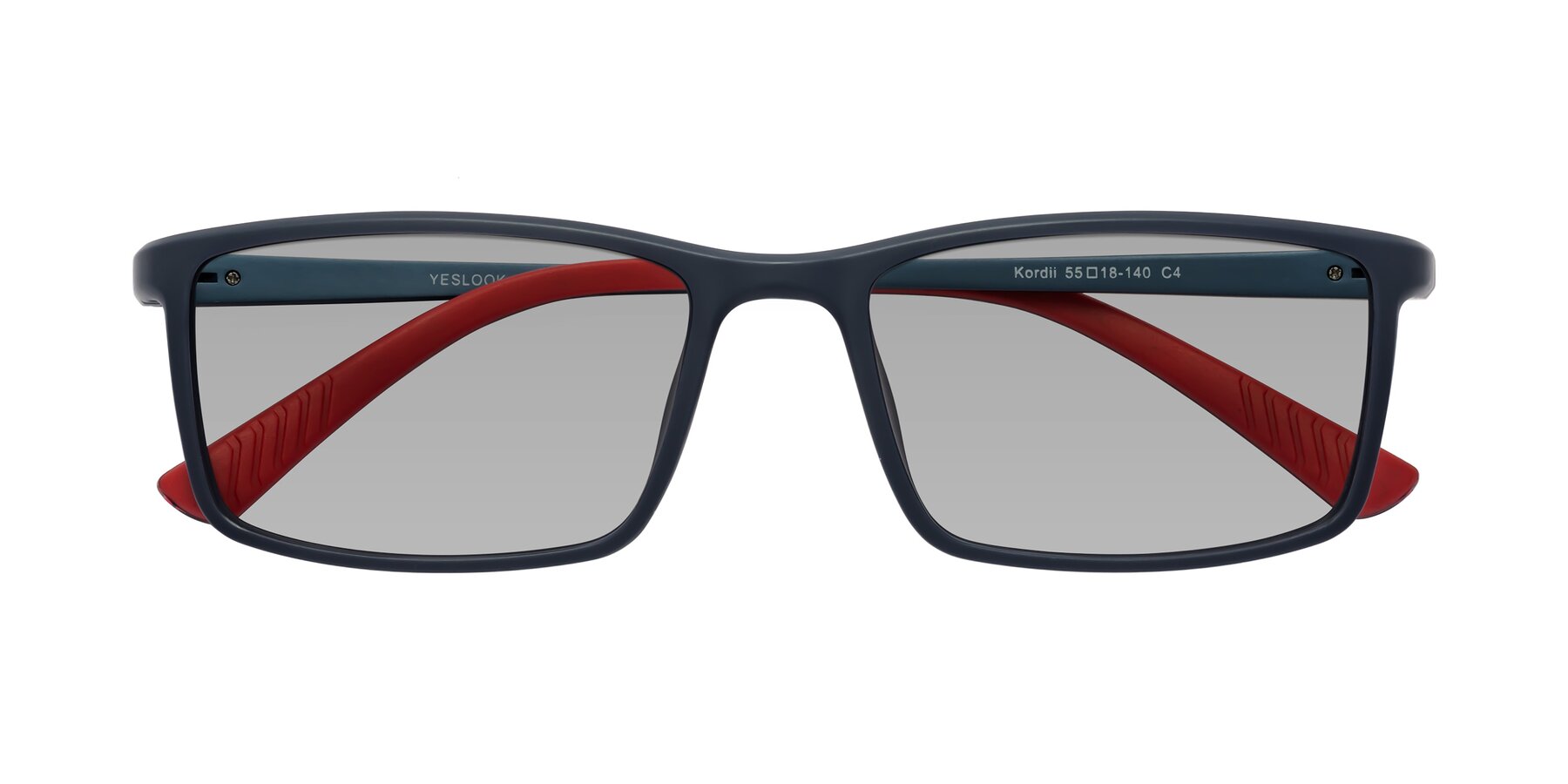 Folded Front of Kordii in Matte Blue-Red with Light Gray Tinted Lenses