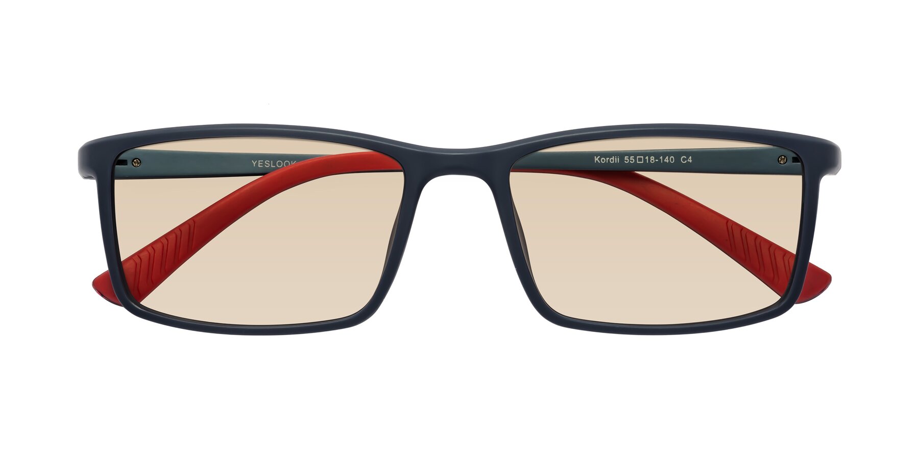 Folded Front of Kordii in Matte Blue-Red with Light Brown Tinted Lenses