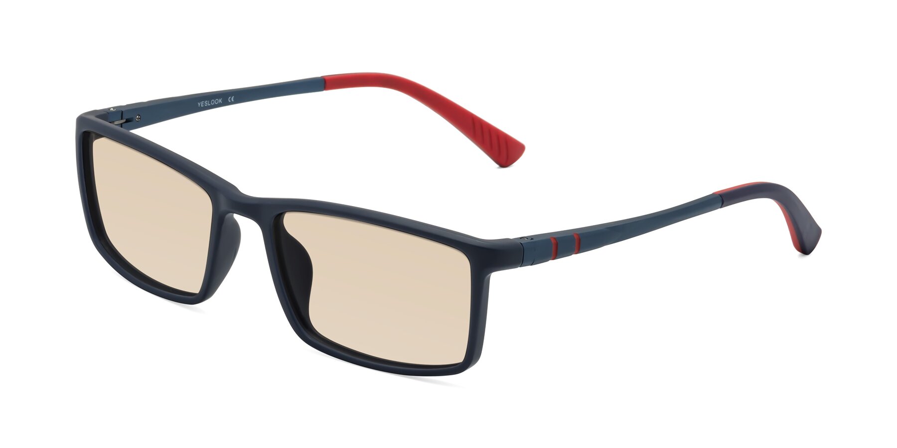 Angle of Kordii in Matte Blue-Red with Light Brown Tinted Lenses