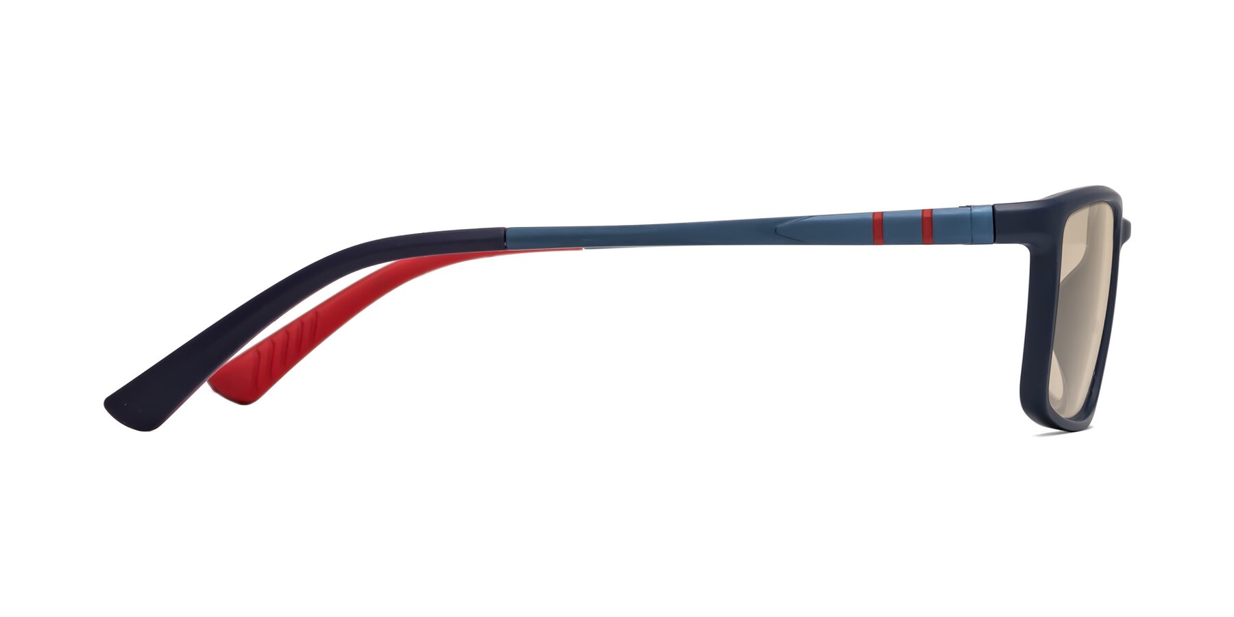 Side of Kordii in Matte Blue-Red with Light Brown Tinted Lenses