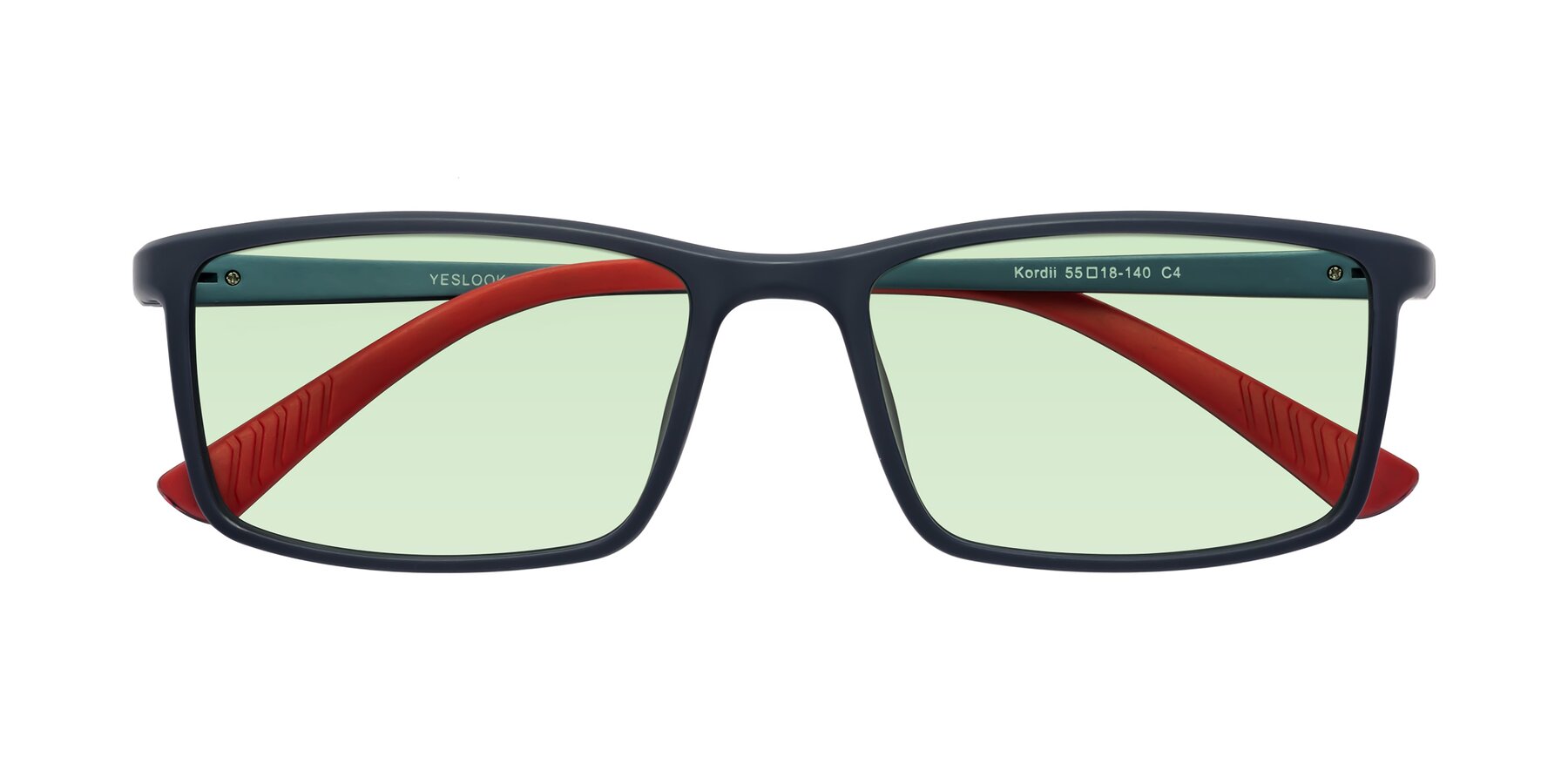 Folded Front of Kordii in Matte Blue-Red with Light Green Tinted Lenses