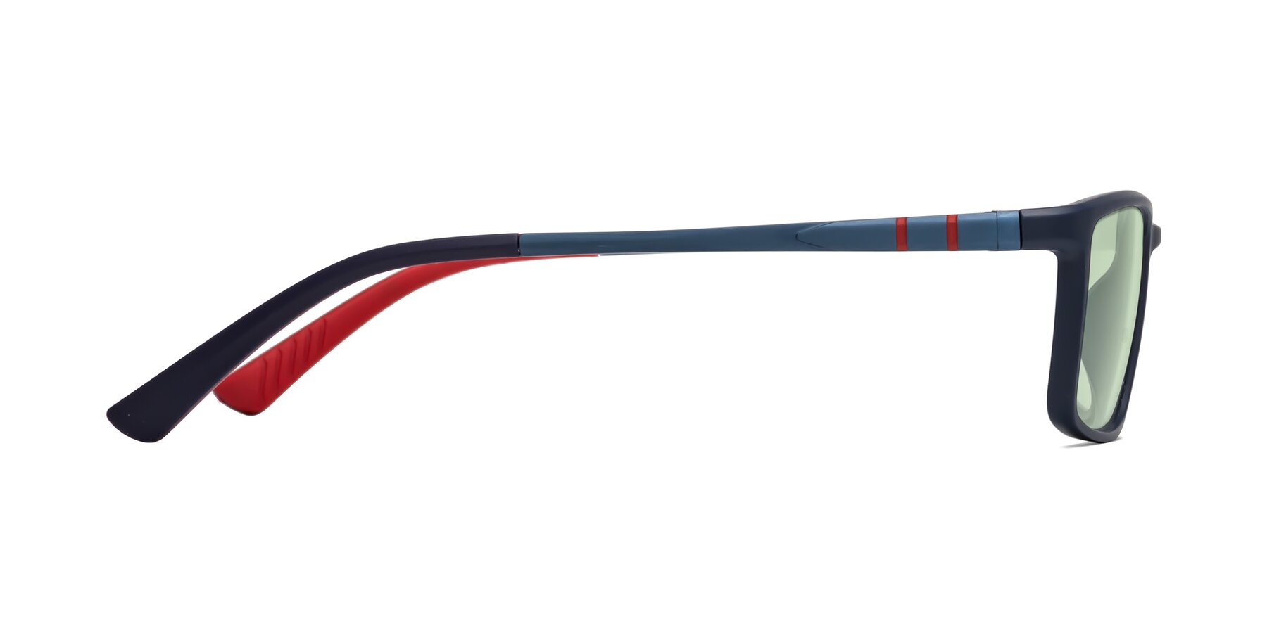 Side of Kordii in Matte Blue-Red with Light Green Tinted Lenses