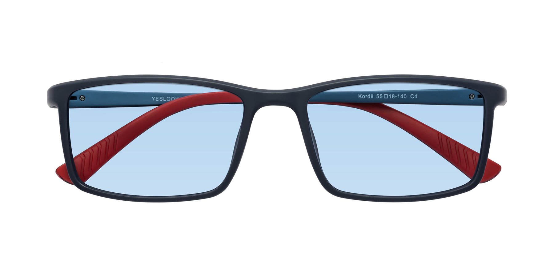 Folded Front of Kordii in Matte Blue-Red with Light Blue Tinted Lenses