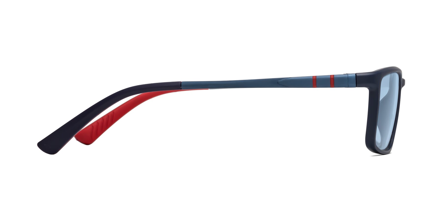 Side of Kordii in Matte Blue-Red with Light Blue Tinted Lenses