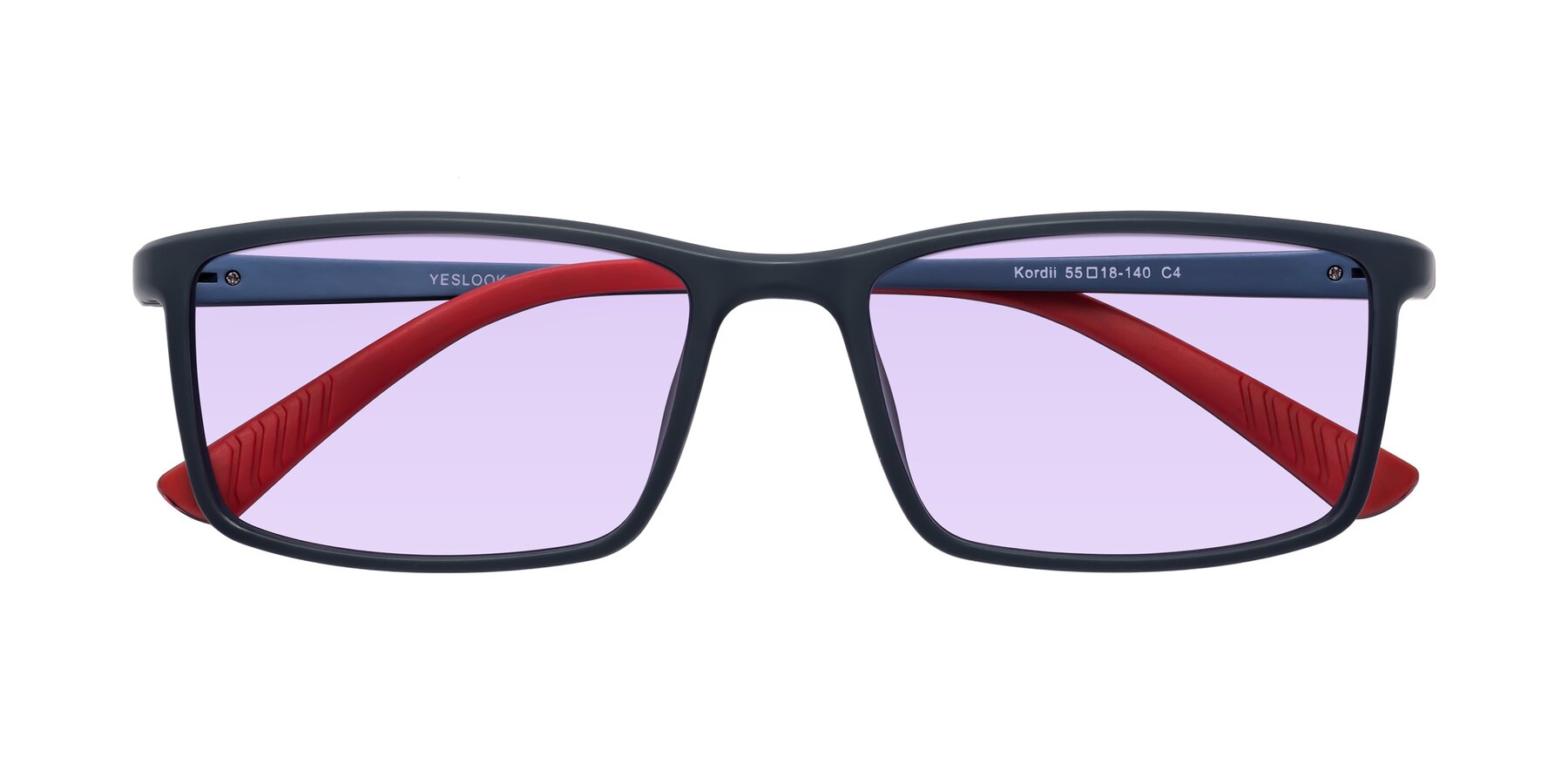 Folded Front of Kordii in Matte Blue-Red with Light Purple Tinted Lenses