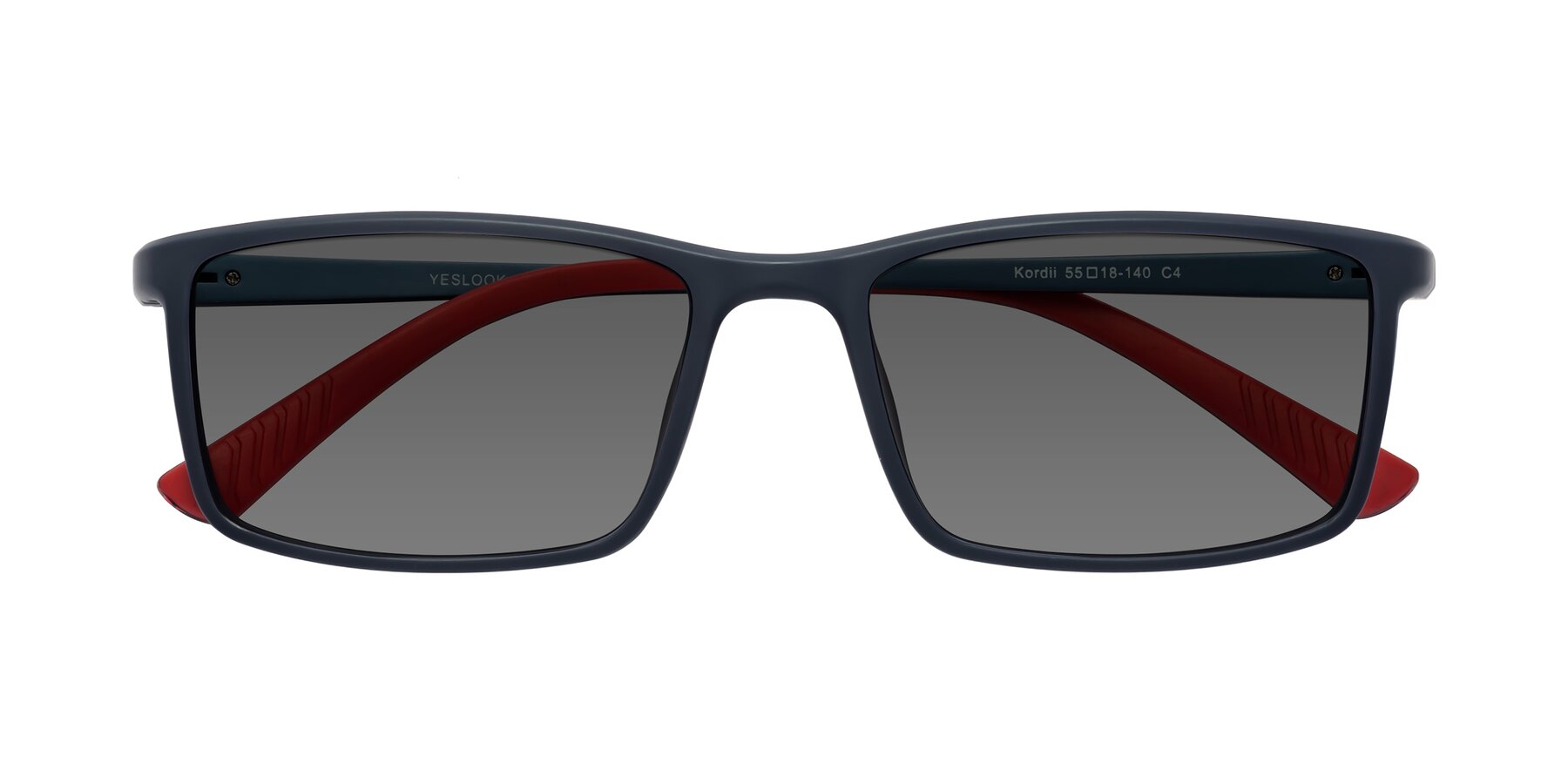 Folded Front of Kordii in Matte Blue-Red with Medium Gray Tinted Lenses