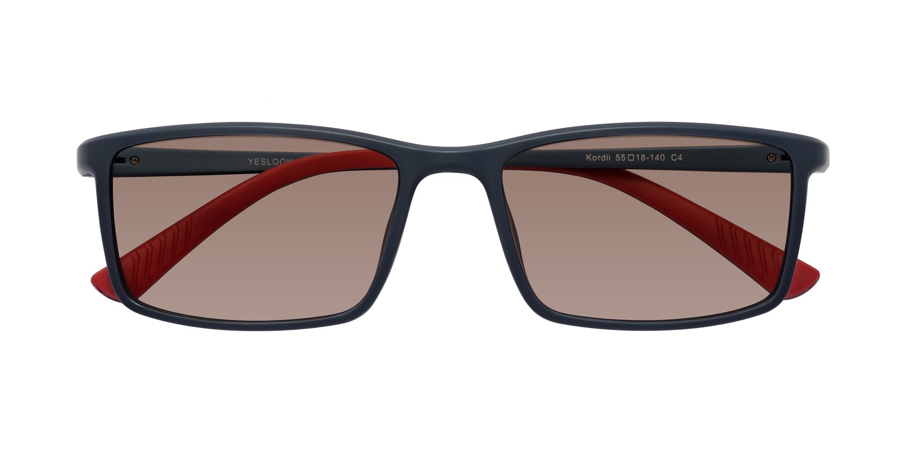 Folded Front of Kordii in Matte Blue-Red with Medium Brown Tinted Lenses