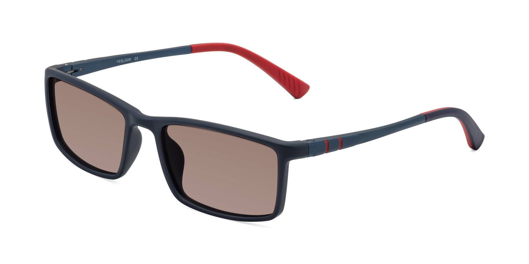 Angle of Kordii in Matte Blue-Red with Medium Brown Tinted Lenses