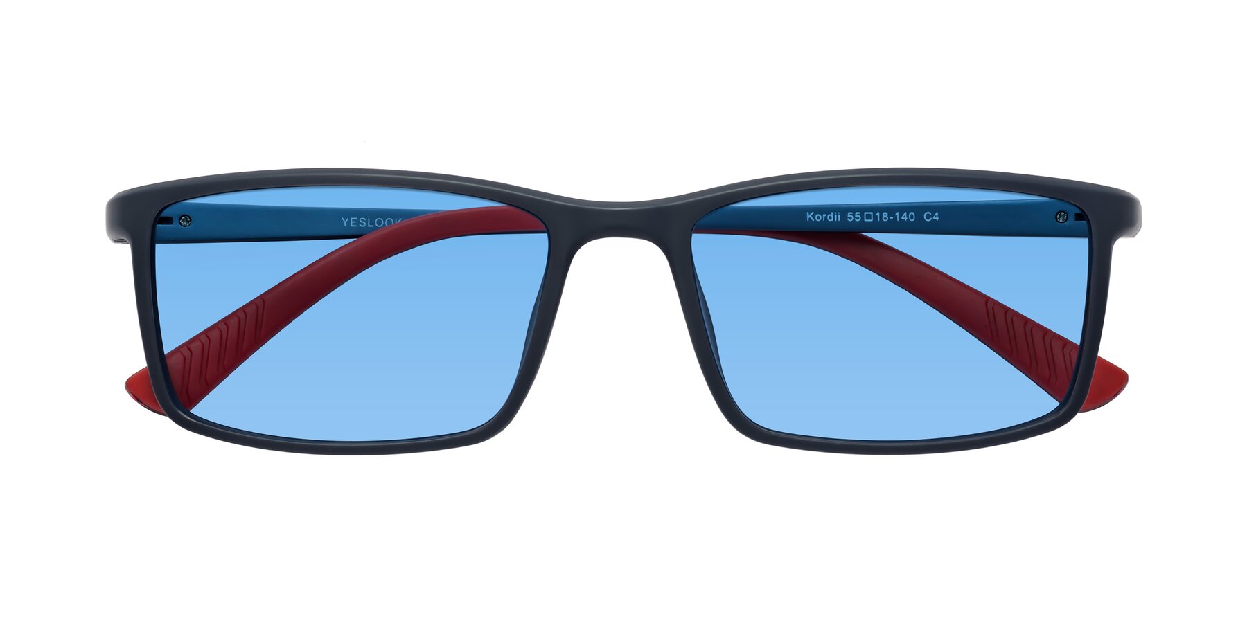 Folded Front of Kordii in Matte Blue-Red with Medium Blue Tinted Lenses