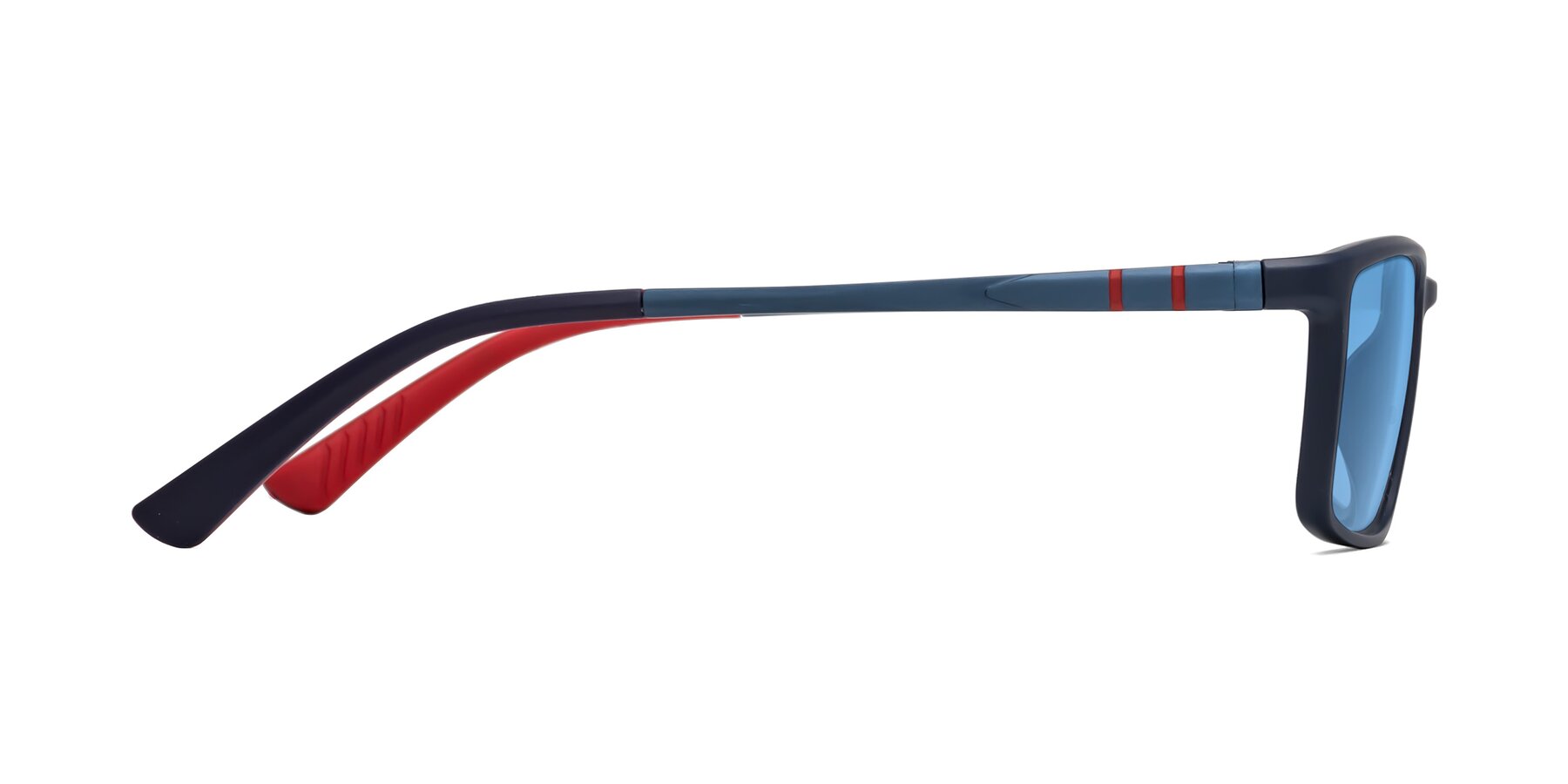 Side of Kordii in Matte Blue-Red with Medium Blue Tinted Lenses