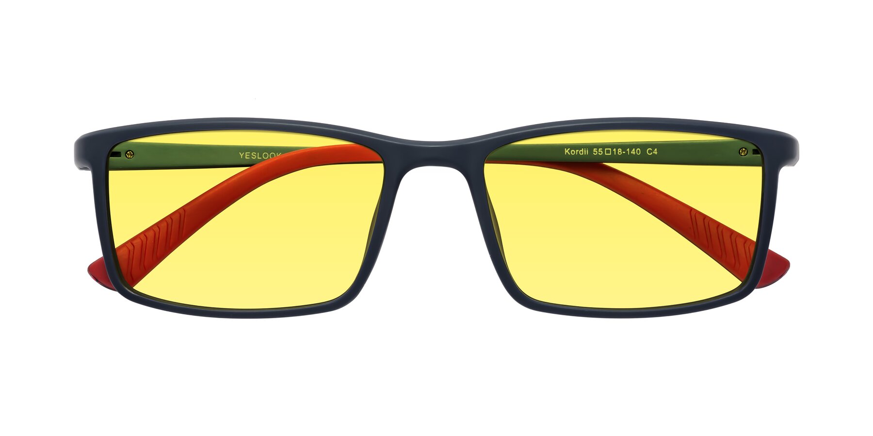 Folded Front of Kordii in Matte Blue-Red with Medium Yellow Tinted Lenses