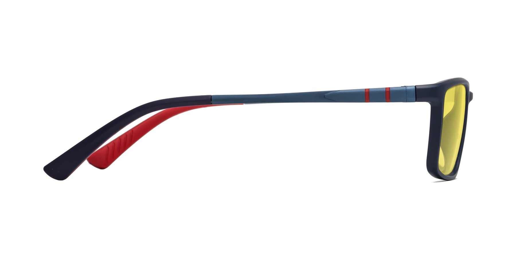 Side of Kordii in Matte Blue-Red with Medium Yellow Tinted Lenses
