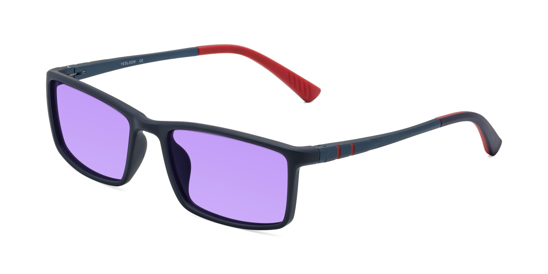 Angle of Kordii in Matte Blue-Red with Medium Purple Tinted Lenses