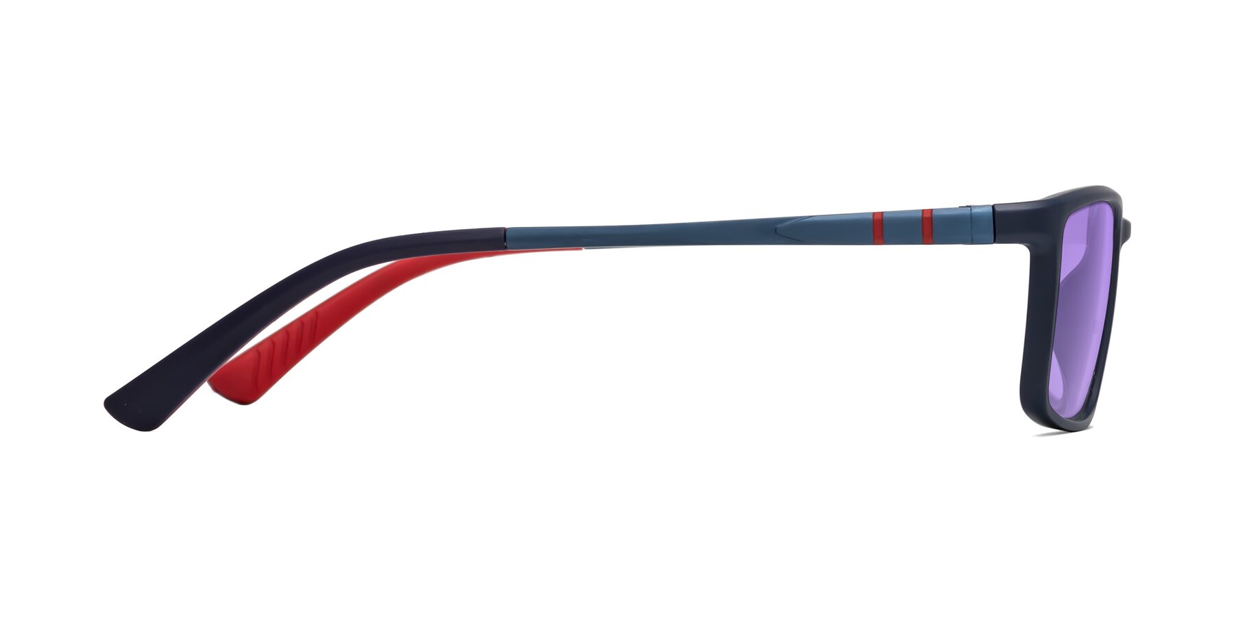 Side of Kordii in Matte Blue-Red with Medium Purple Tinted Lenses