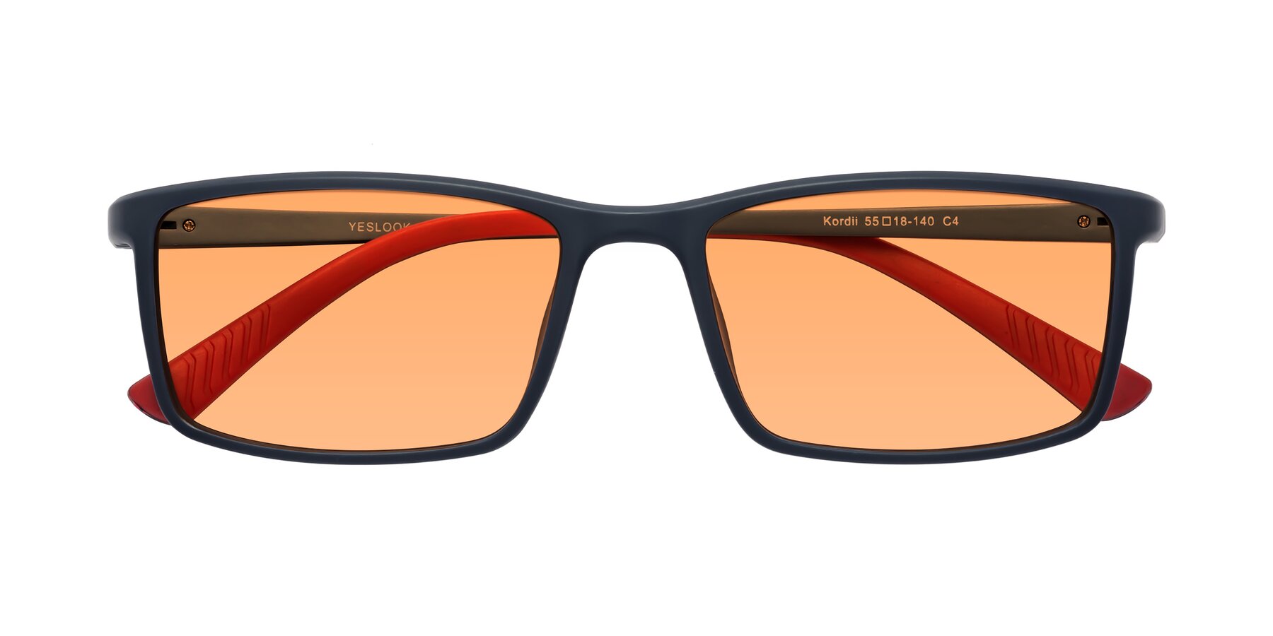 Folded Front of Kordii in Matte Blue-Red with Medium Orange Tinted Lenses