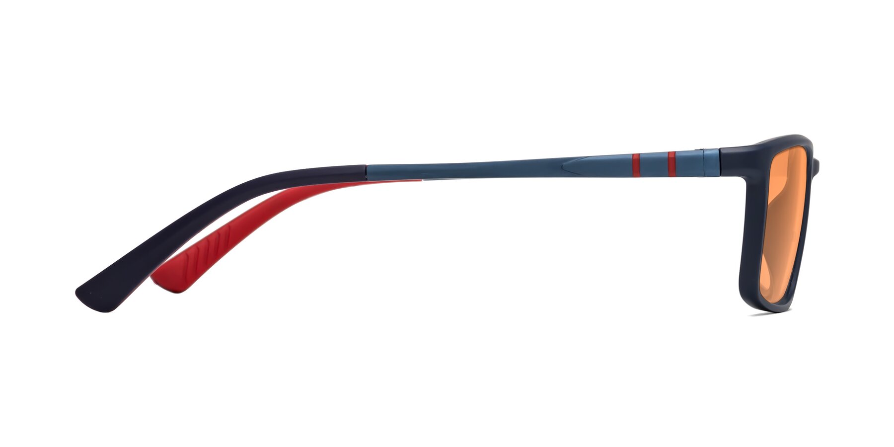 Side of Kordii in Matte Blue-Red with Medium Orange Tinted Lenses