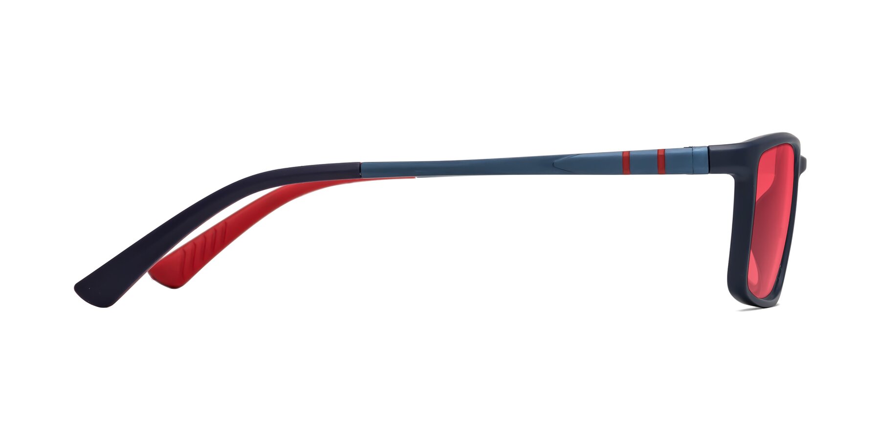 Side of Kordii in Matte Blue-Red with Red Tinted Lenses