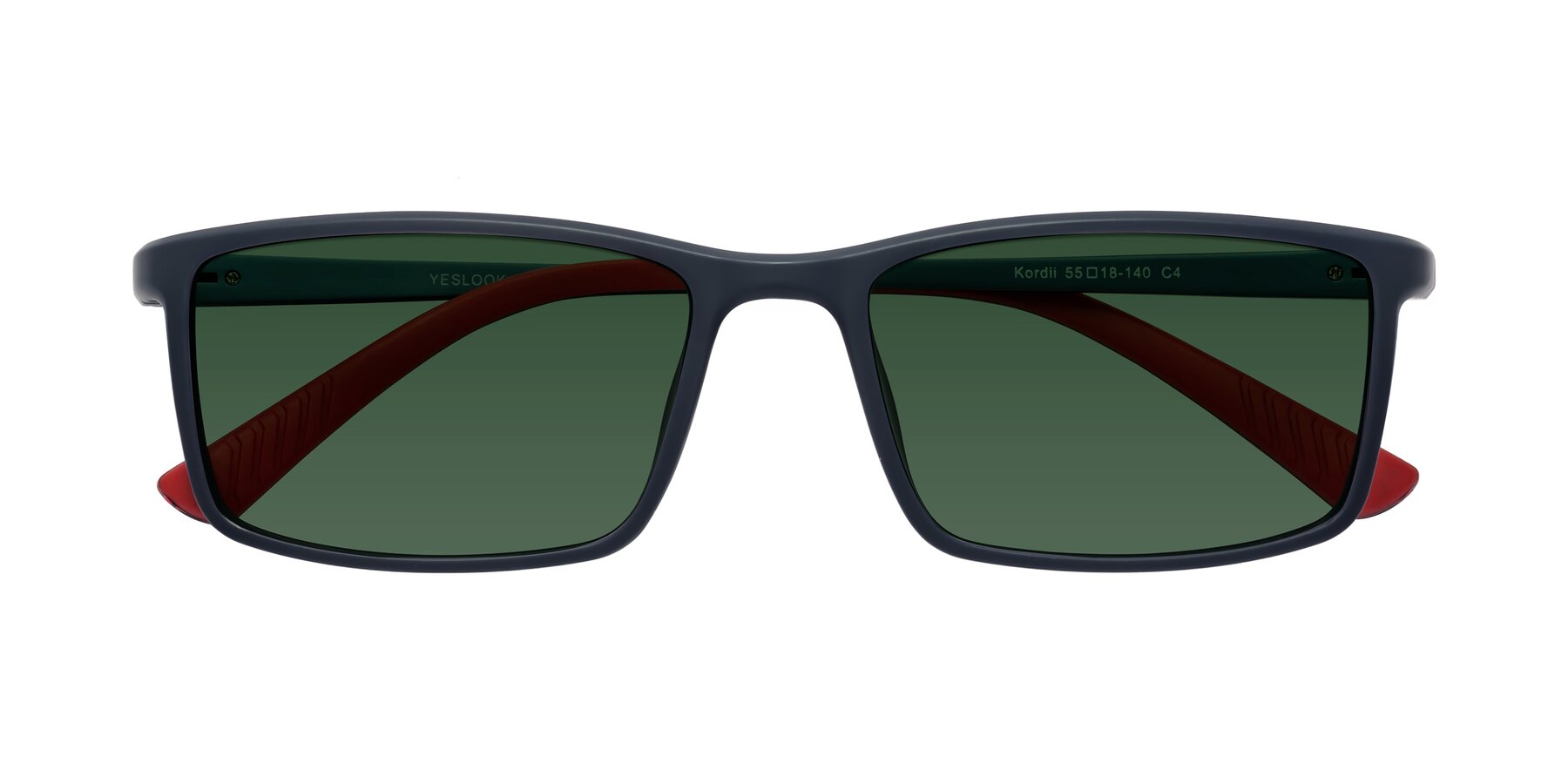 Folded Front of Kordii in Matte Blue-Red with Green Tinted Lenses