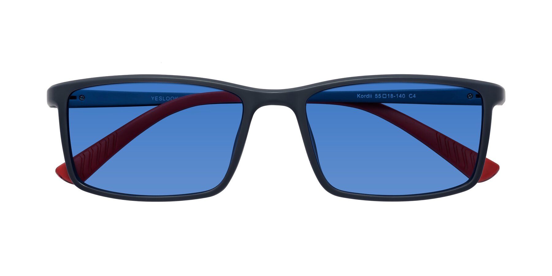 Folded Front of Kordii in Matte Blue-Red with Blue Tinted Lenses