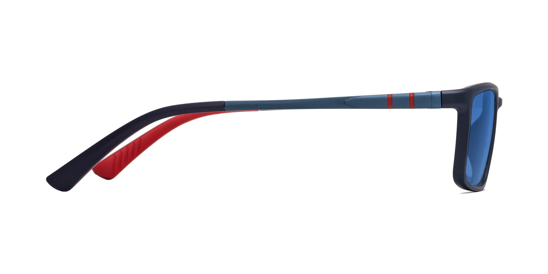 Side of Kordii in Matte Blue-Red with Blue Tinted Lenses