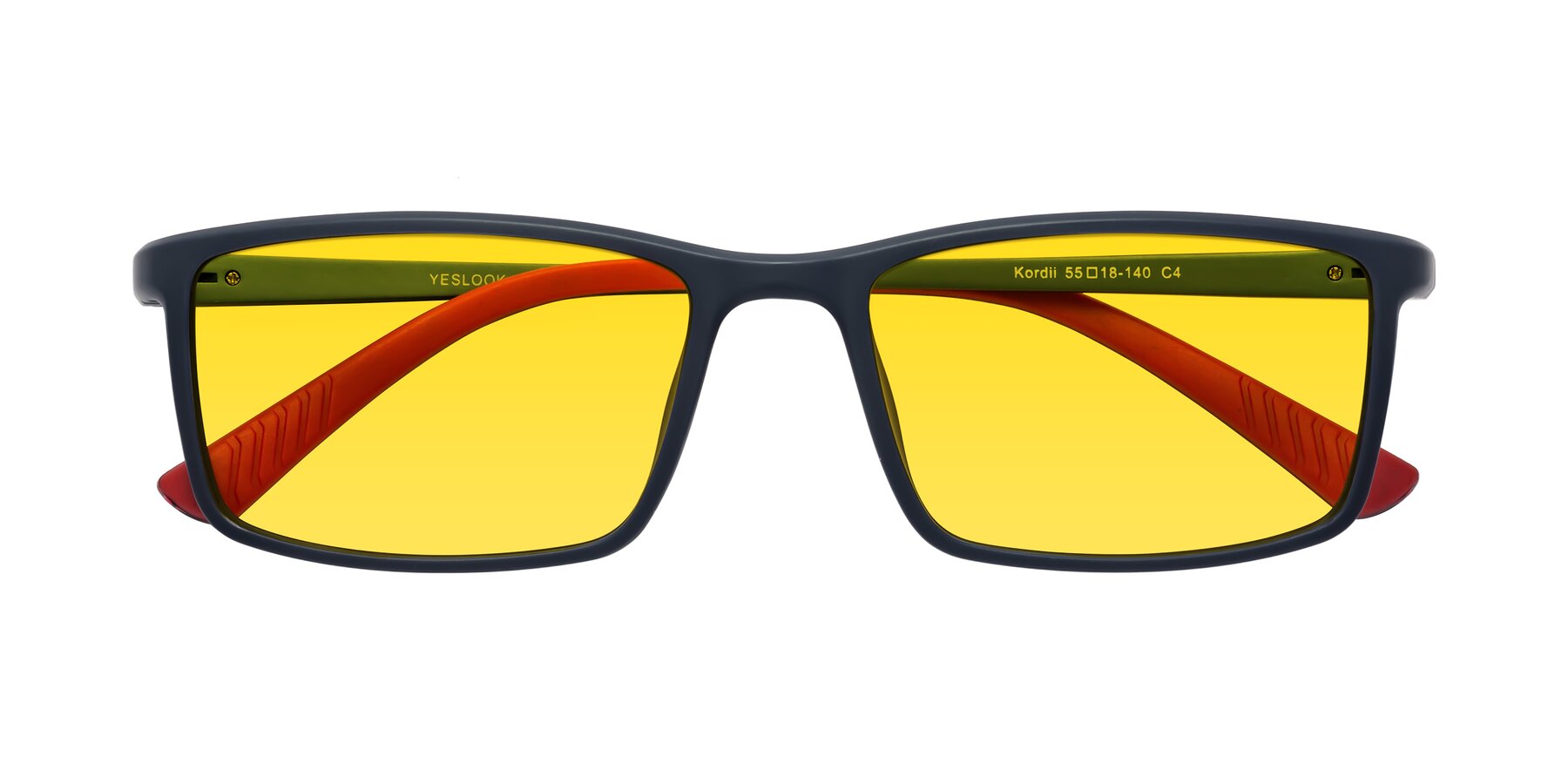 Folded Front of Kordii in Matte Blue-Red with Yellow Tinted Lenses