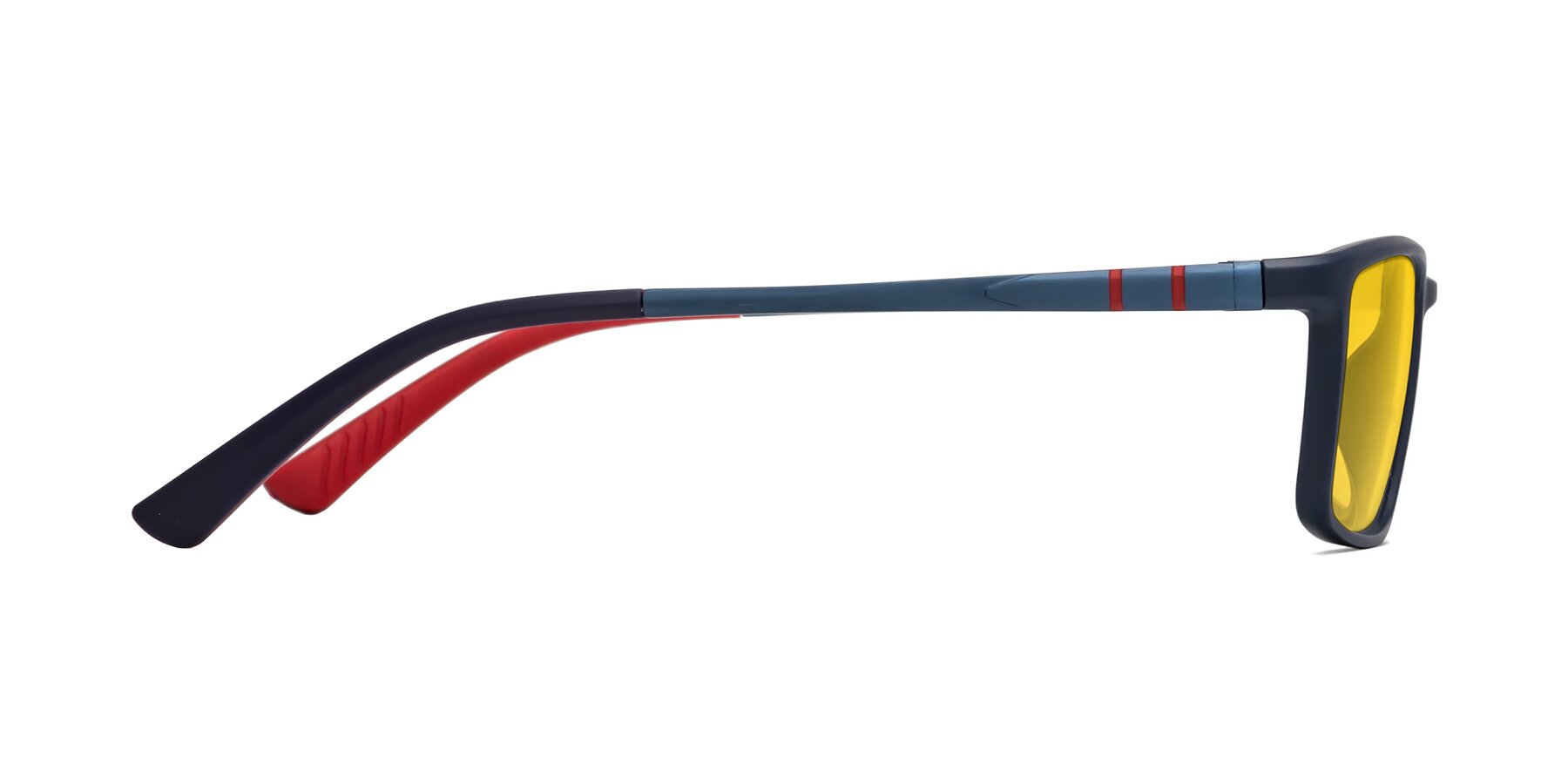 Side of Kordii in Matte Blue-Red with Yellow Tinted Lenses