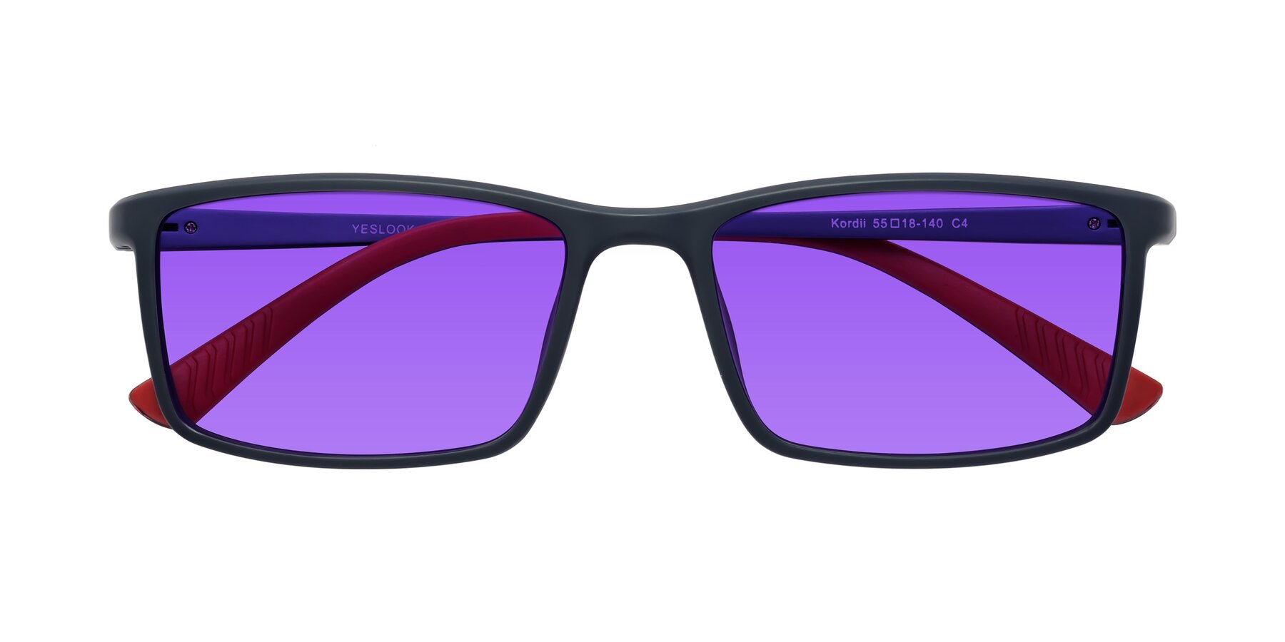 Folded Front of Kordii in Matte Blue-Red with Purple Tinted Lenses