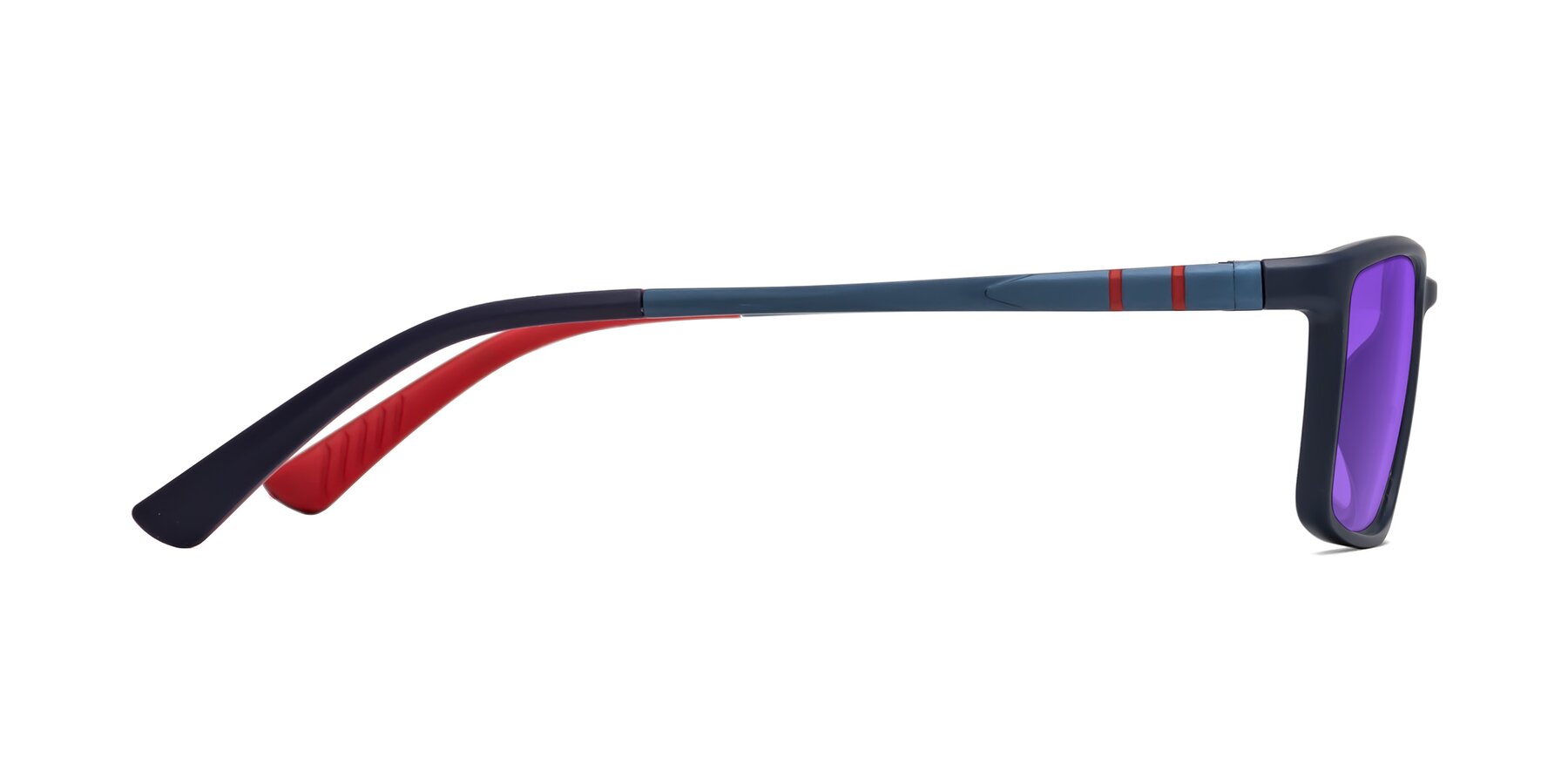 Side of Kordii in Matte Blue-Red with Purple Tinted Lenses
