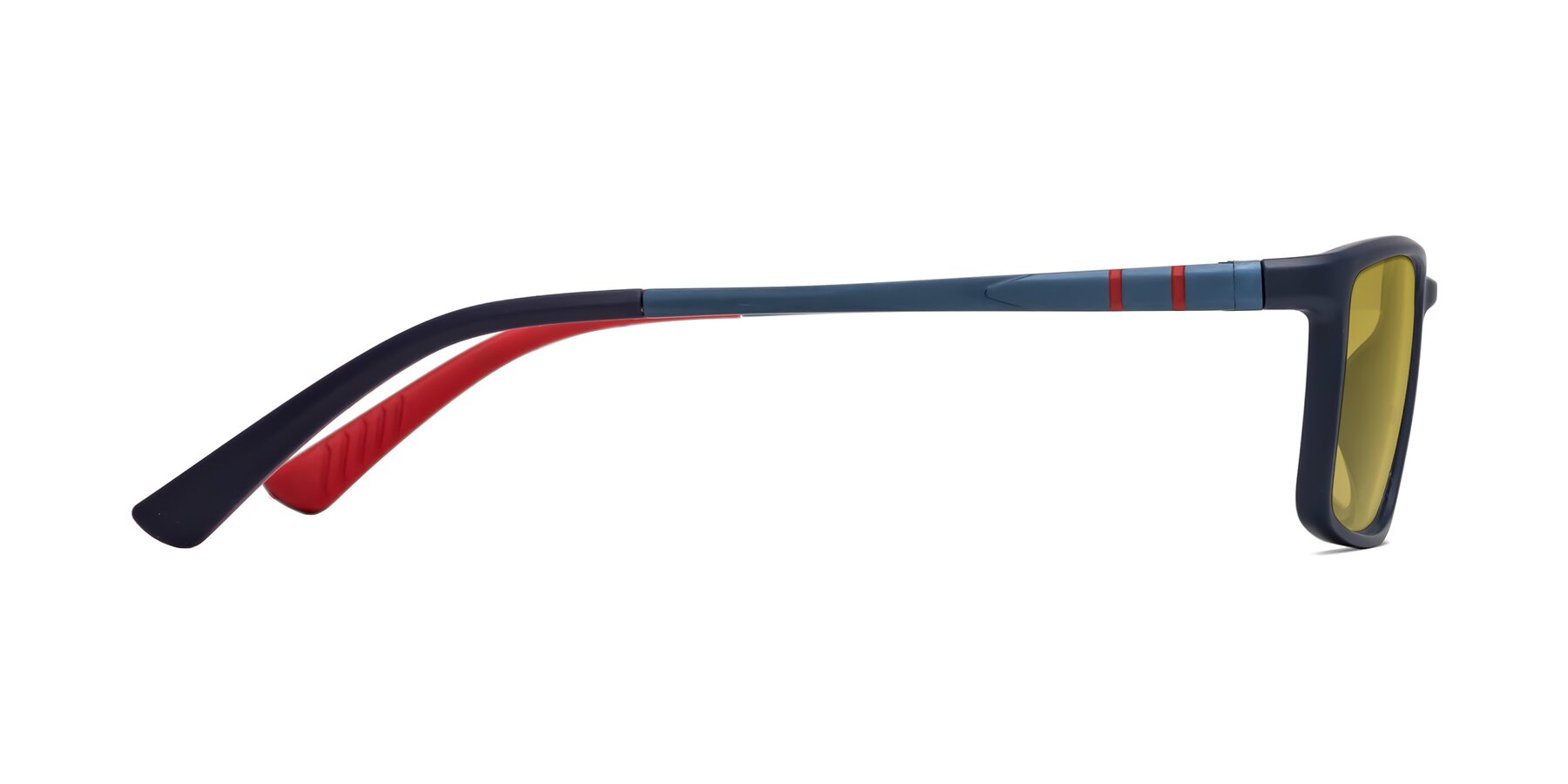 Side of Kordii in Matte Blue-Red with Champagne Tinted Lenses
