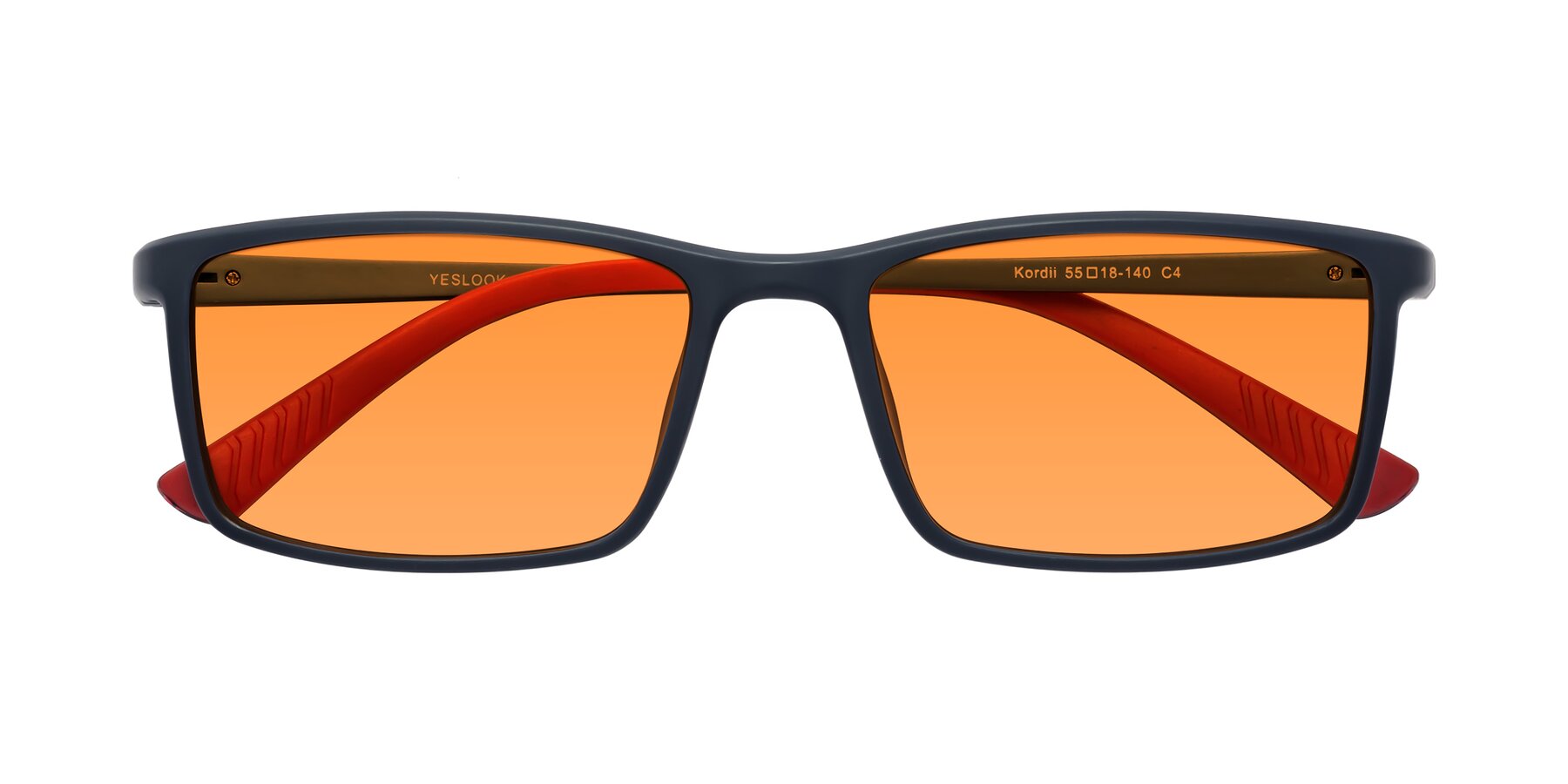 Folded Front of Kordii in Matte Blue-Red with Orange Tinted Lenses