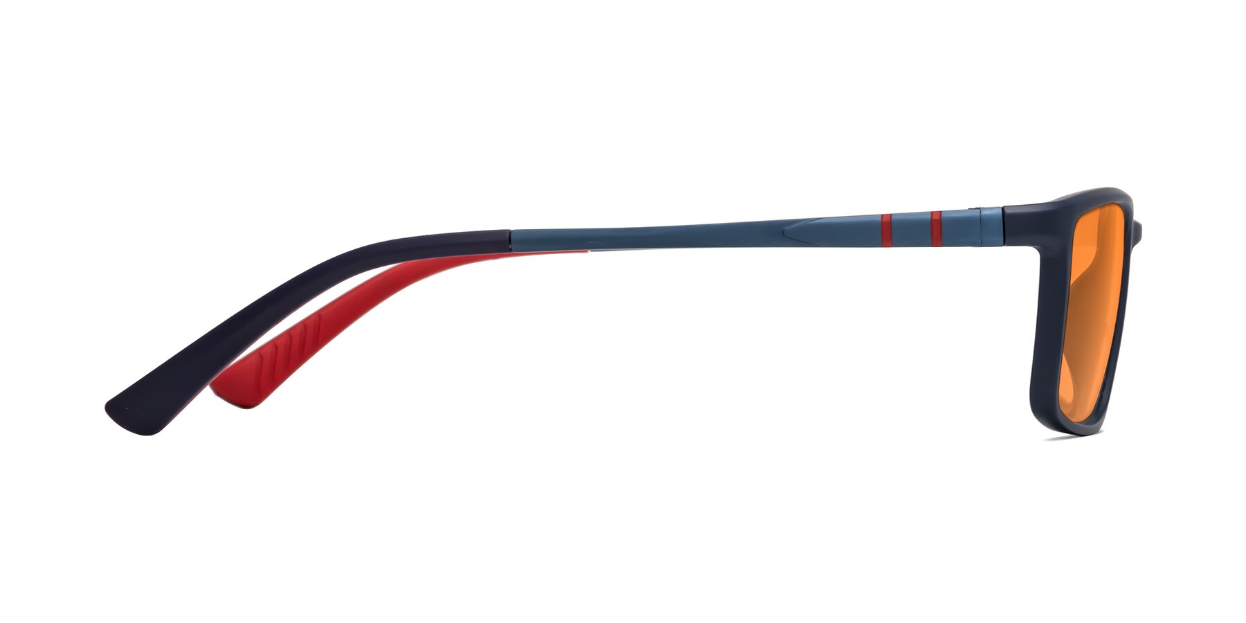 Side of Kordii in Matte Blue-Red with Orange Tinted Lenses