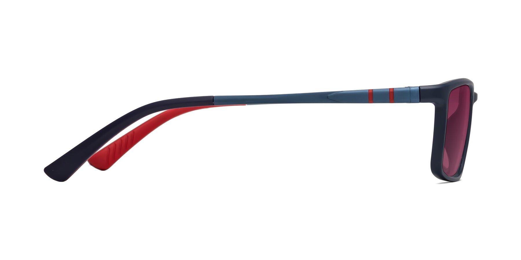 Side of Kordii in Matte Blue-Red with Wine Tinted Lenses