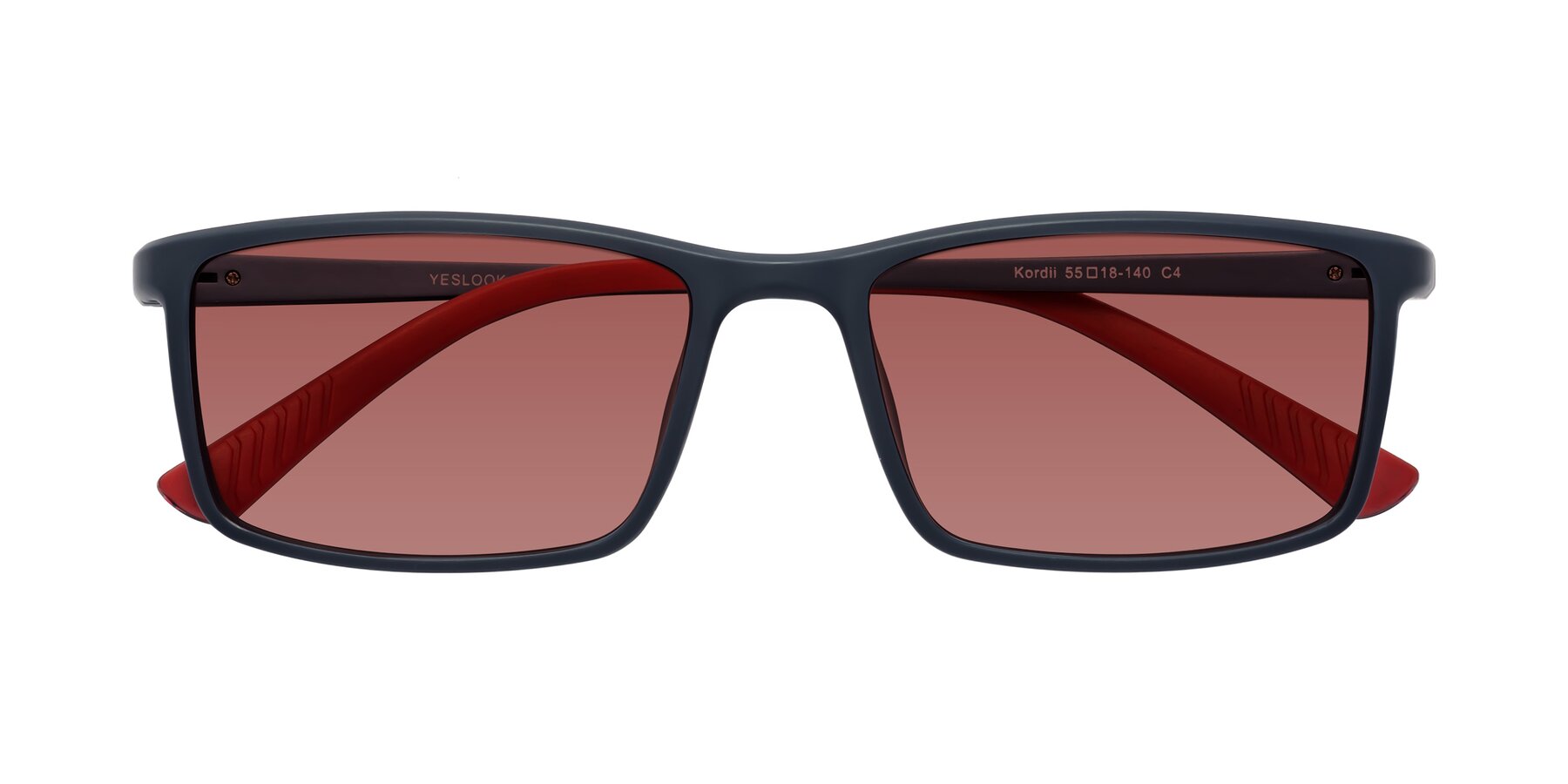 Folded Front of Kordii in Matte Blue-Red with Garnet Tinted Lenses
