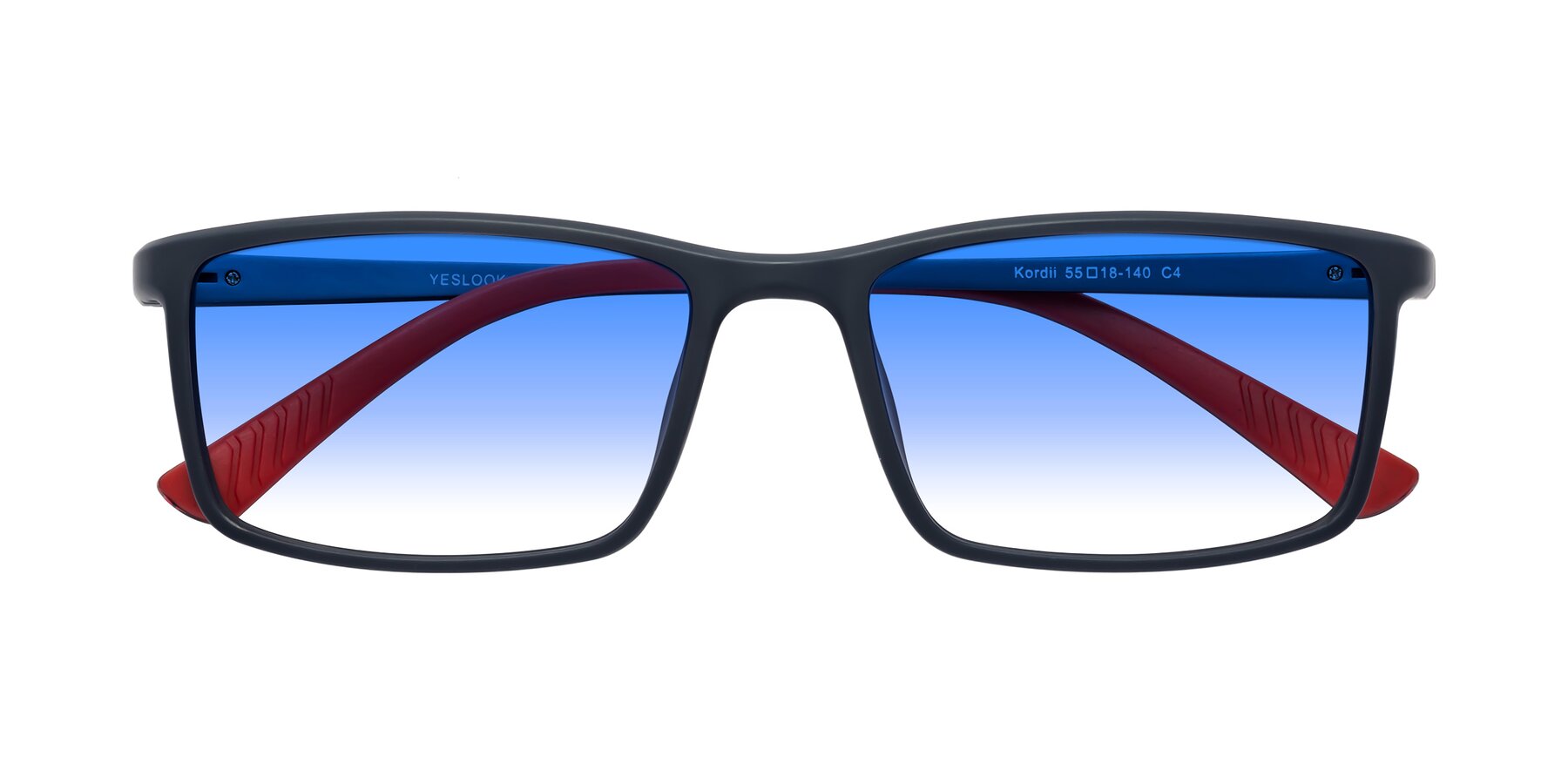Folded Front of Kordii in Matte Blue/Red with Blue Gradient Lenses