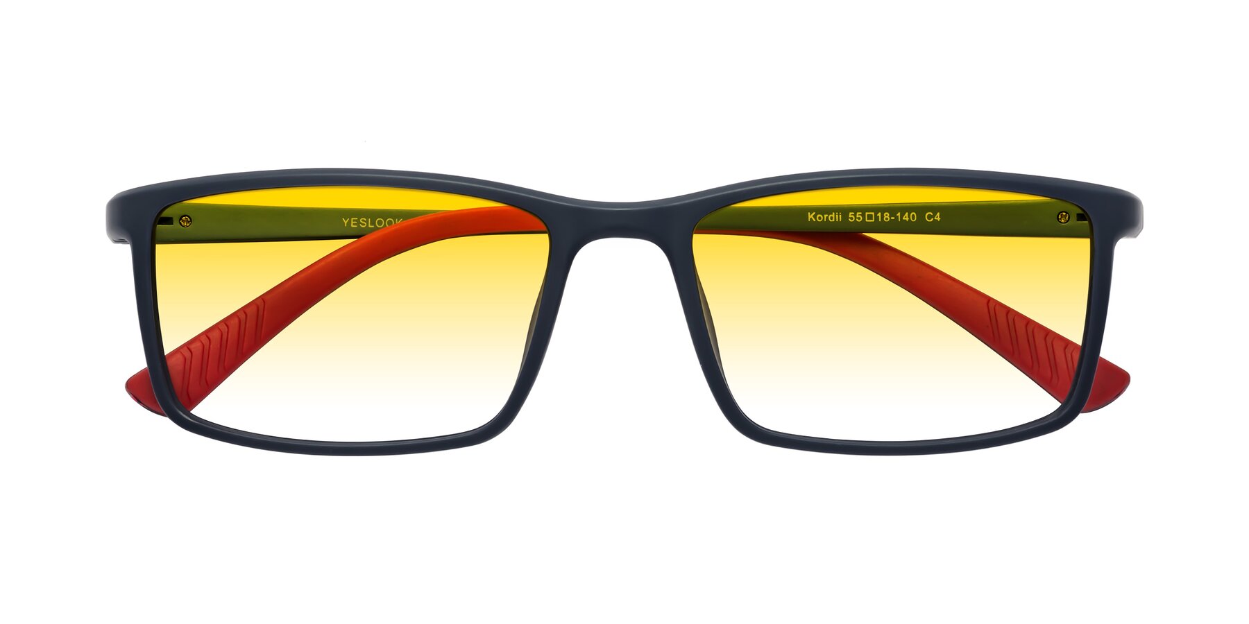Folded Front of Kordii in Matte Blue/Red with Yellow Gradient Lenses