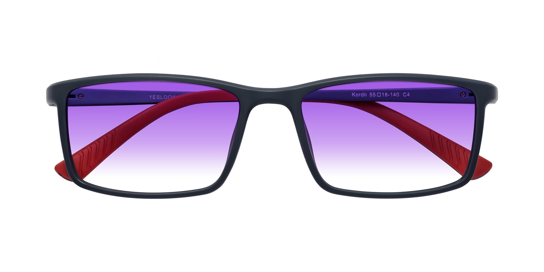 Folded Front of Kordii in Matte Blue/Red with Purple Gradient Lenses