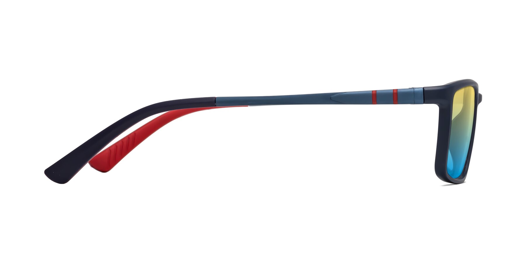 Side of Kordii in Matte Blue/Red with Yellow / Blue Gradient Lenses