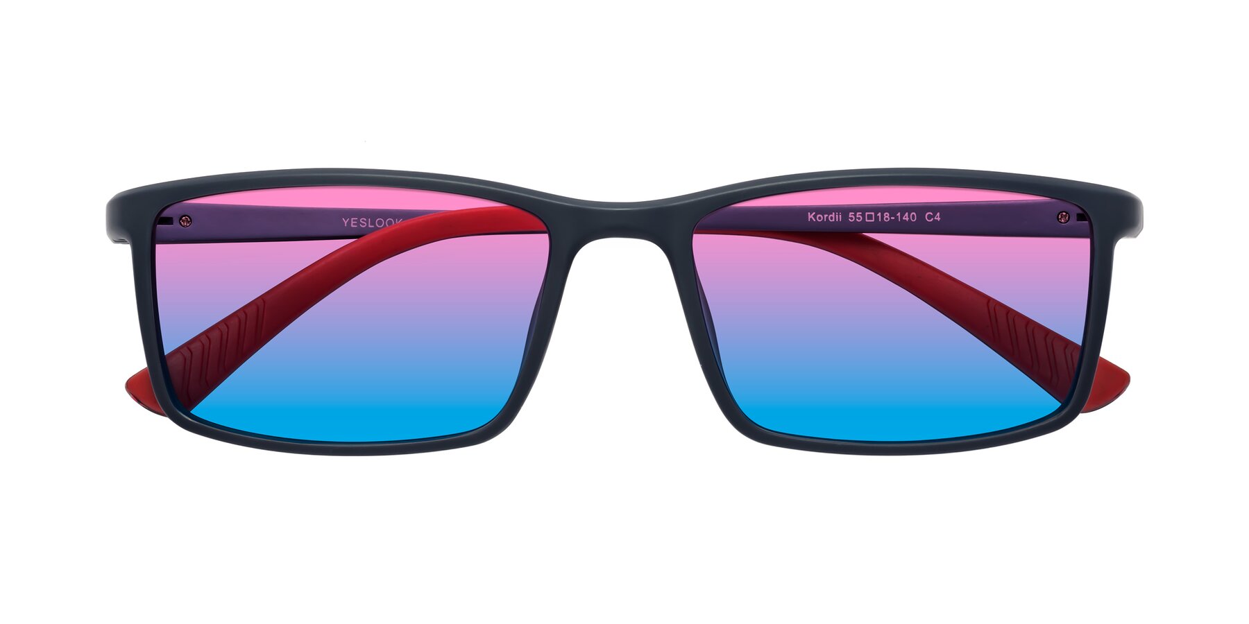 Folded Front of Kordii in Matte Blue/Red with Pink / Blue Gradient Lenses