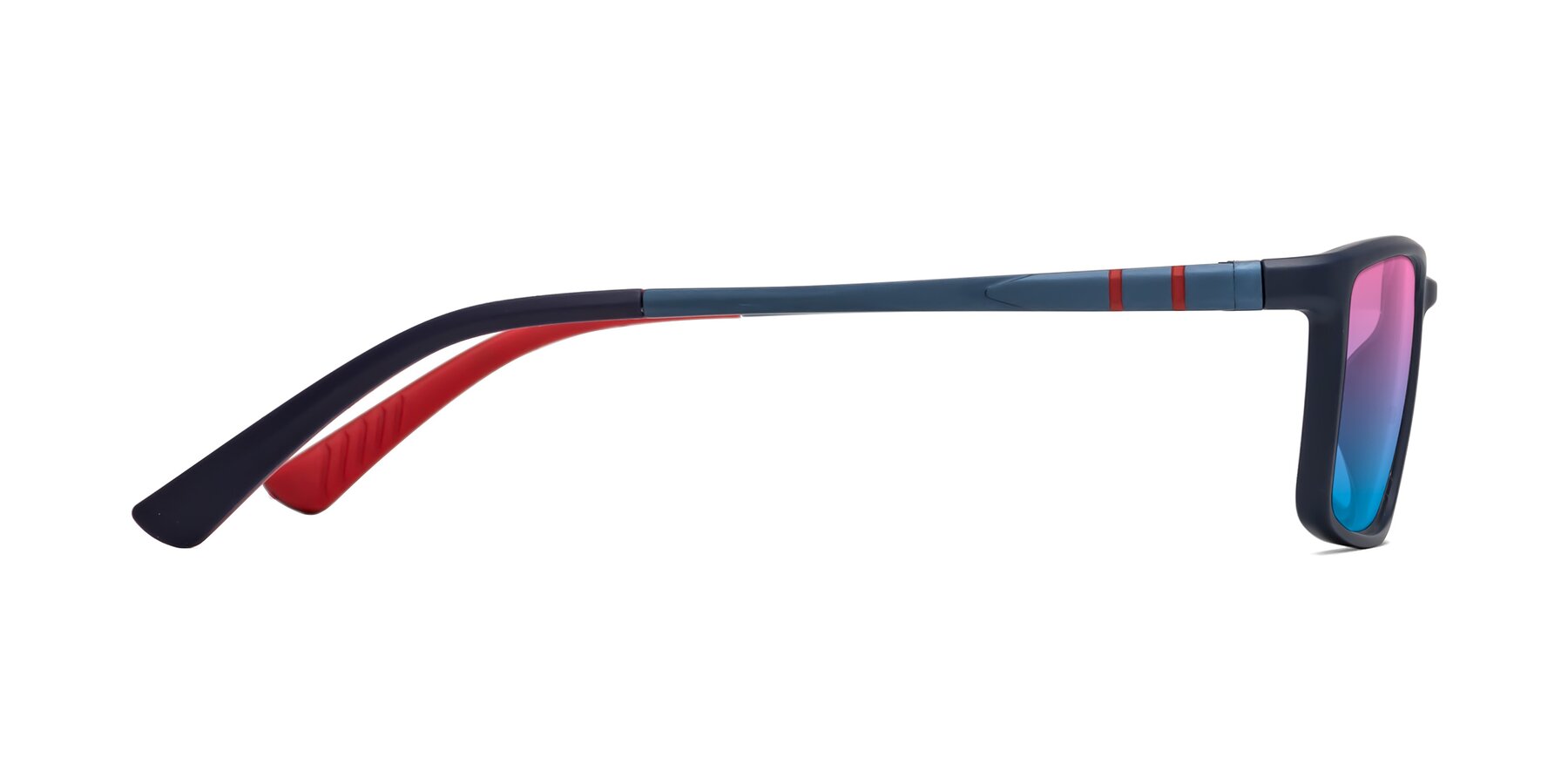 Side of Kordii in Matte Blue/Red with Pink / Blue Gradient Lenses