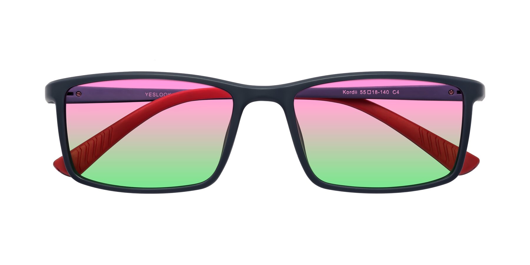 Folded Front of Kordii in Matte Blue/Red with Pink / Green Gradient Lenses