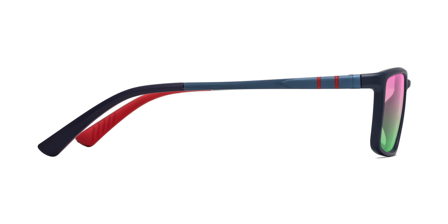 Side of Kordii in Matte Blue/Red with Pink / Green Gradient Lenses