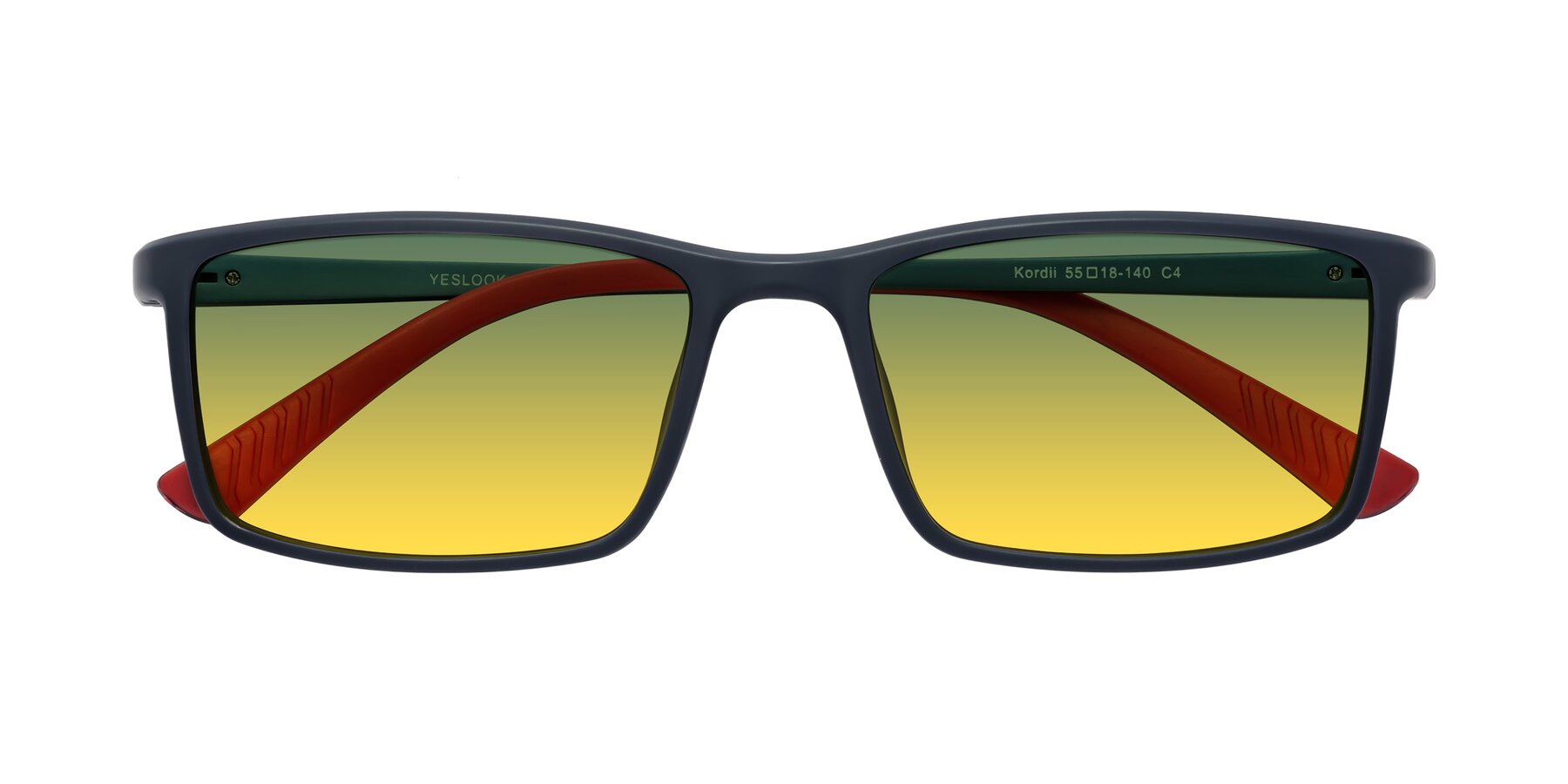 Folded Front of Kordii in Matte Blue/Red with Green / Yellow Gradient Lenses
