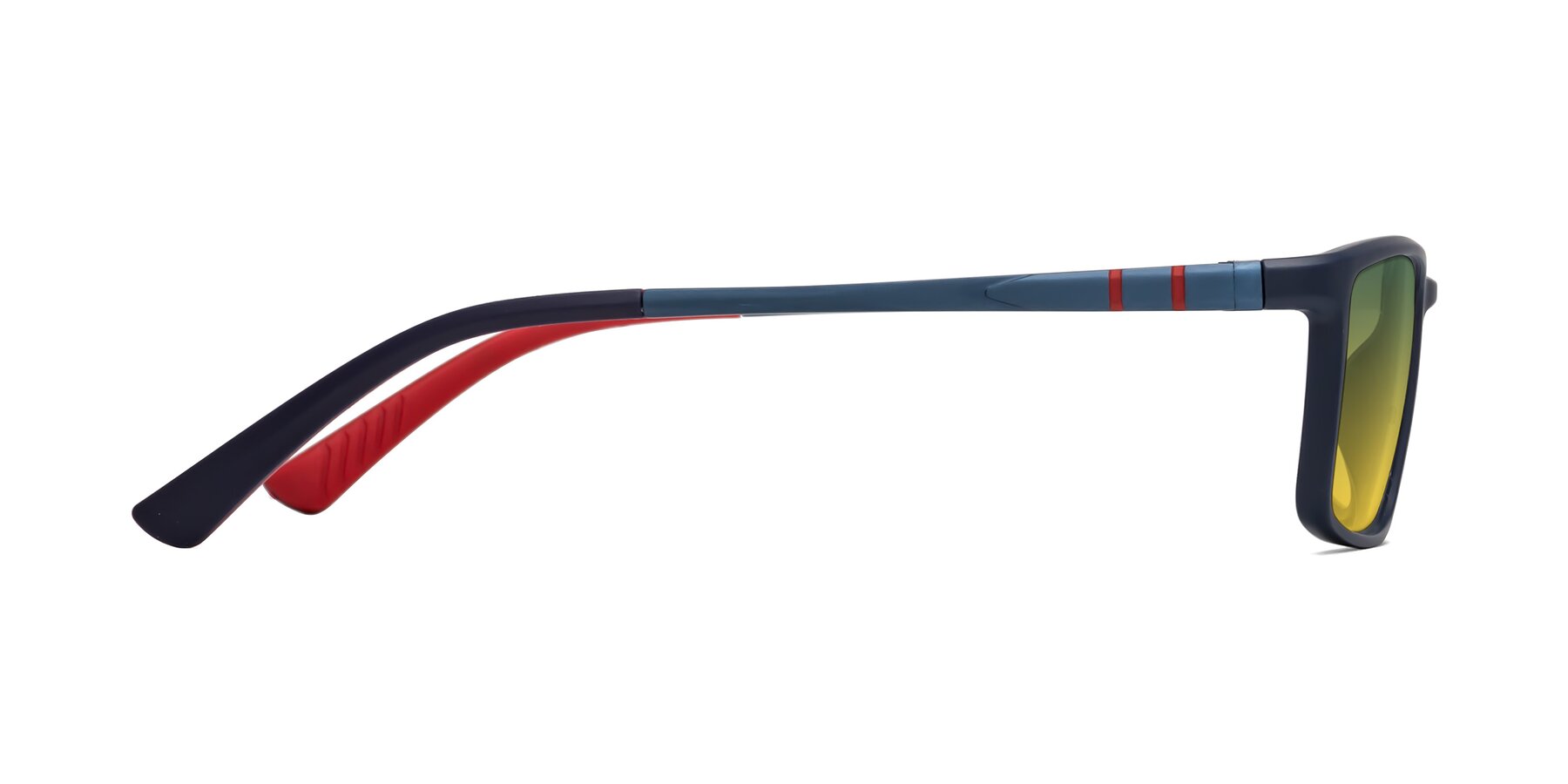 Side of Kordii in Matte Blue/Red with Green / Yellow Gradient Lenses