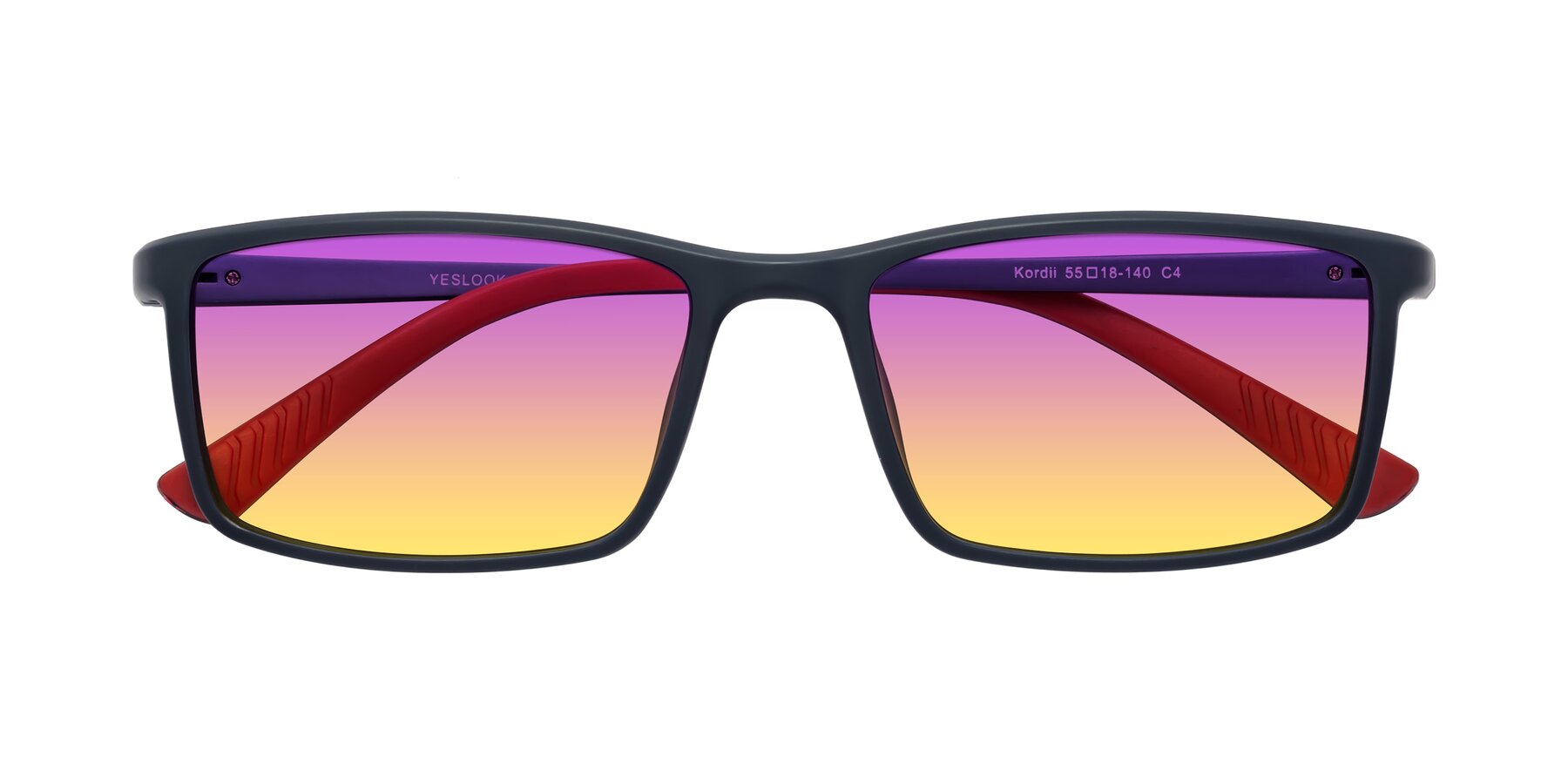 Folded Front of Kordii in Matte Blue/Red with Purple / Yellow Gradient Lenses