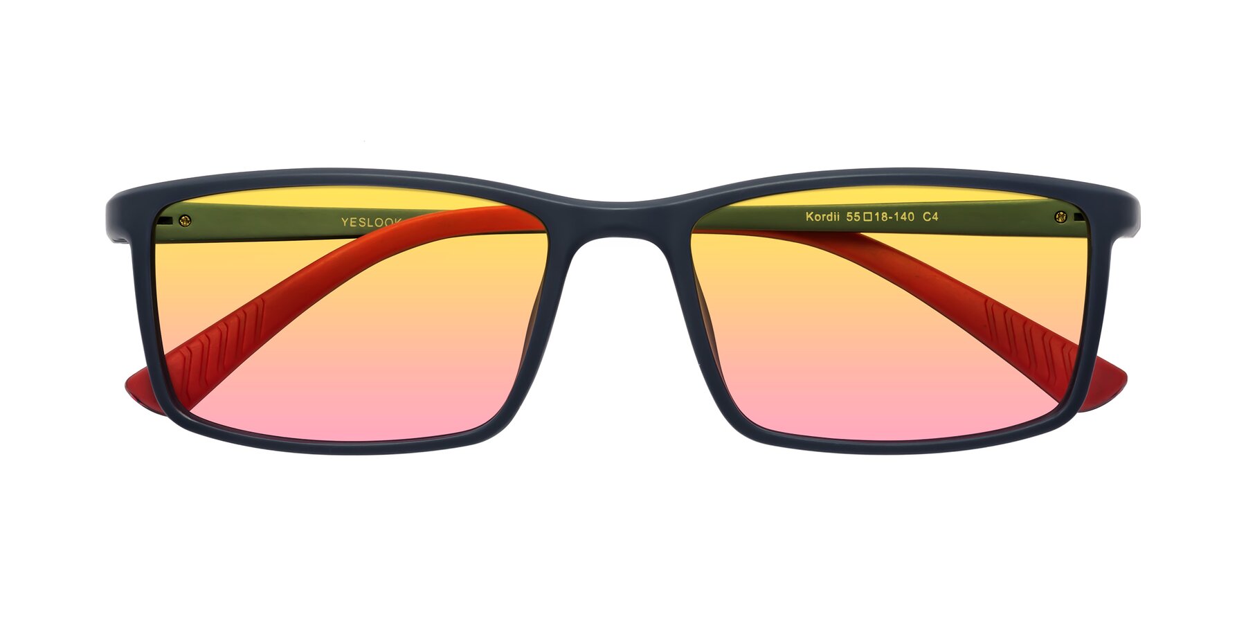 Folded Front of Kordii in Matte Blue/Red with Yellow / Pink Gradient Lenses