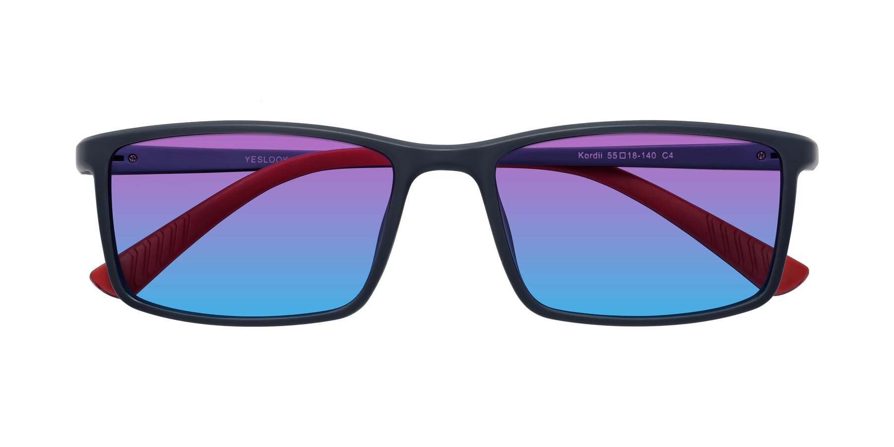 Folded Front of Kordii in Matte Blue/Red with Purple / Blue Gradient Lenses