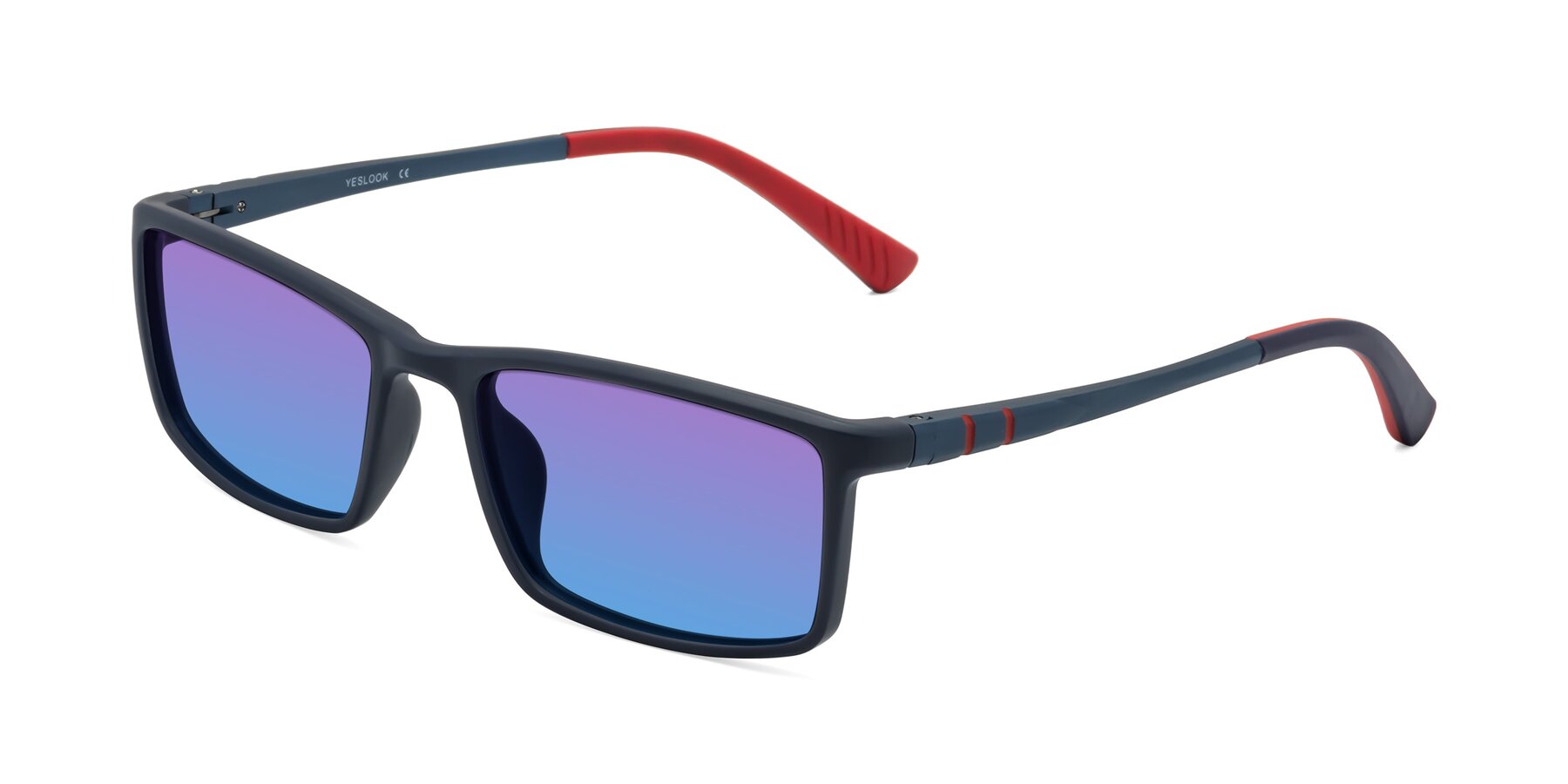 Angle of Kordii in Matte Blue/Red with Purple / Blue Gradient Lenses