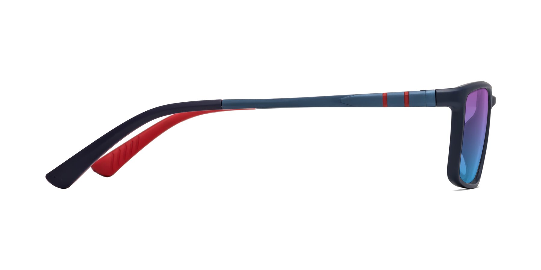 Side of Kordii in Matte Blue/Red with Purple / Blue Gradient Lenses
