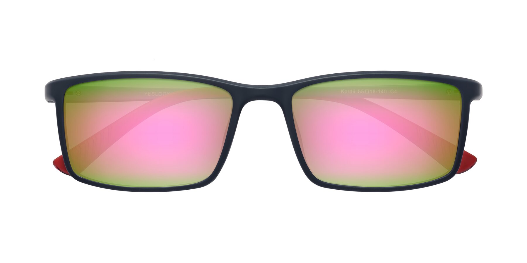 Folded Front of Kordii in Matte Blue-Red with Pink Mirrored Lenses